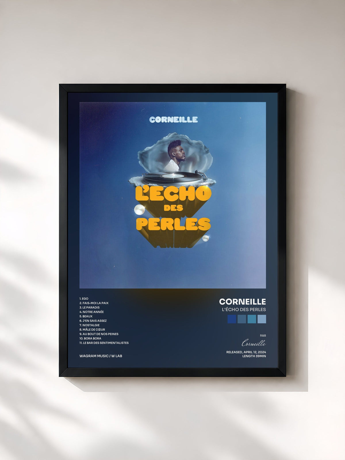 #noir Tableau de l'album L'Écho des perles de Corneille, cadre noir, imprimé et encadré en France