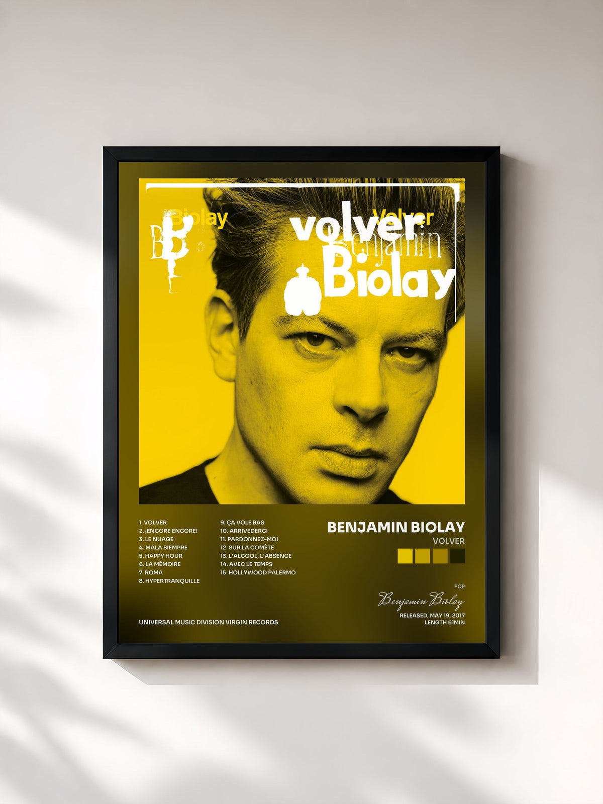 #noir Volver by Benjamin Biolay as a framed art print, black frame, printed and framed in France