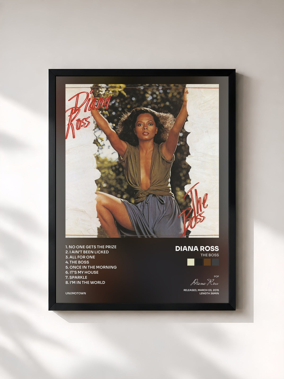 #noir Tableau de l'album The Boss de Diana Ross, cadre noir, imprimé et encadré en France