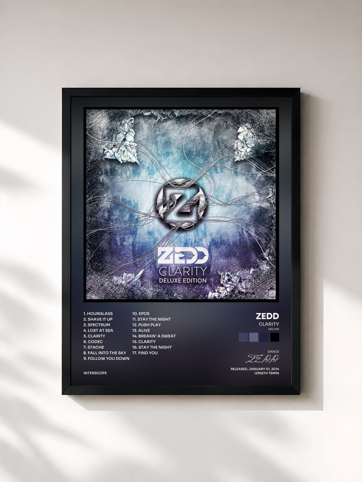 #noir Tableau de l'album Clarity (Deluxe) de ZEDD, cadre noir, imprimé et encadré en France
