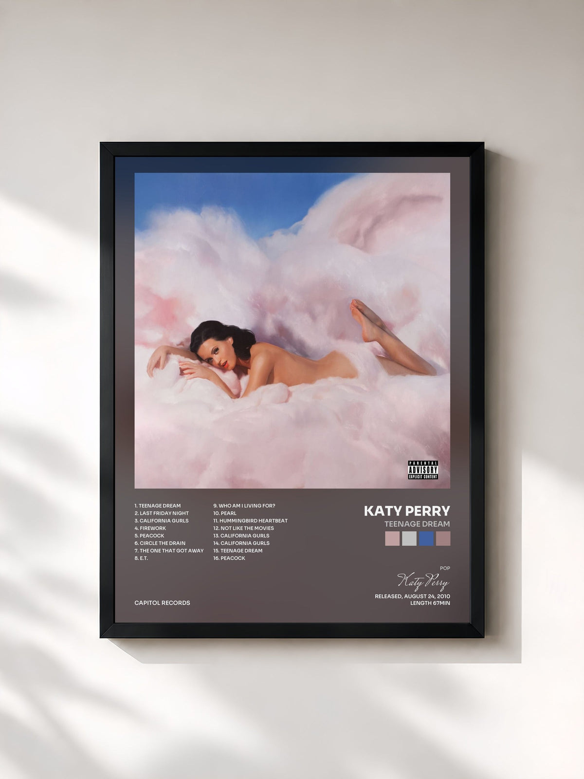 #noir Tableau de l'album Teenage Dream de Katy Perry, cadre noir, imprimé et encadré en France