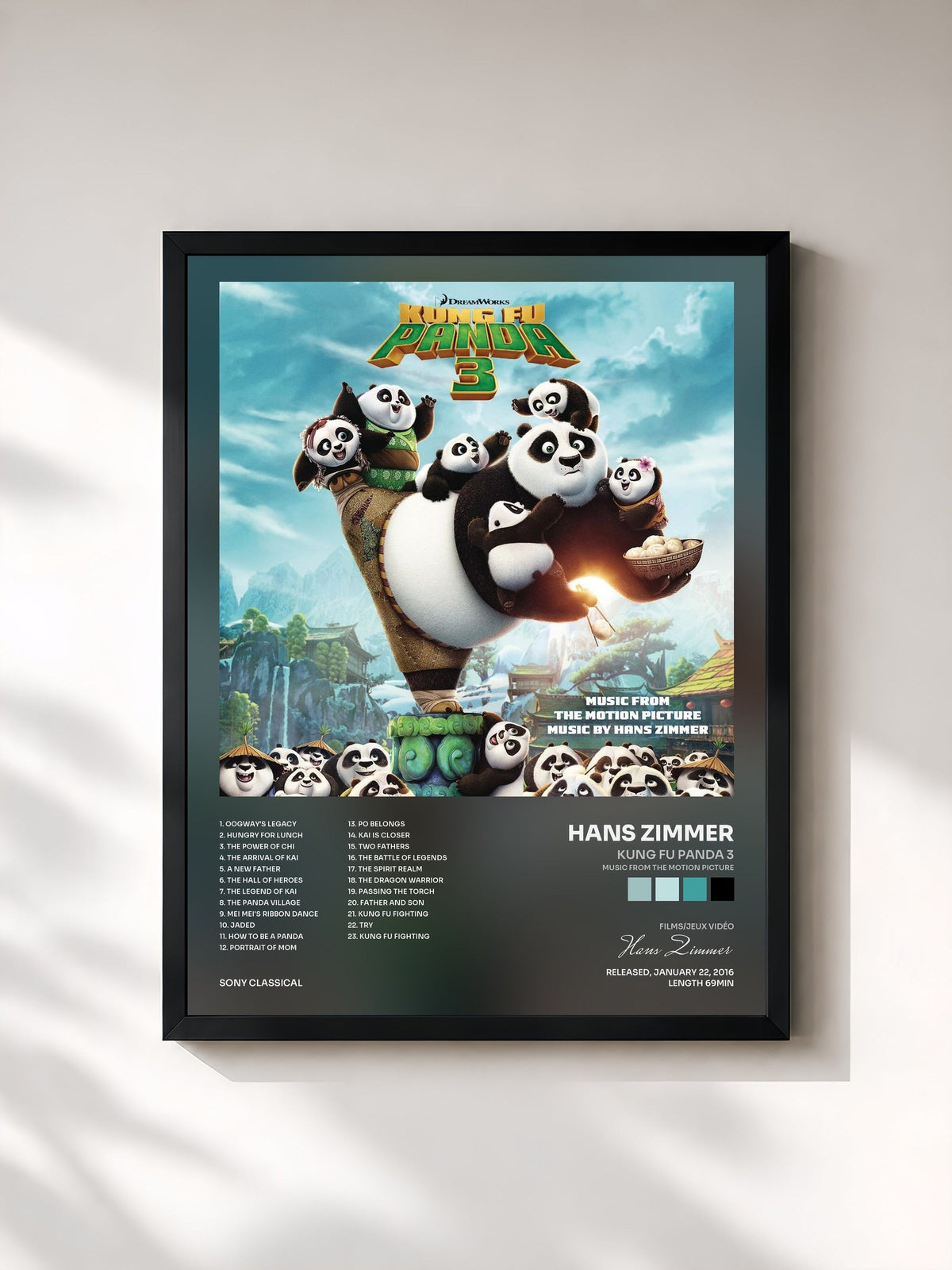 #noir Tableau de l'album Kung Fu Panda 3 (Music from the Motion Picture) de Hans Zimmer, cadre noir, imprimé et encadré en France
