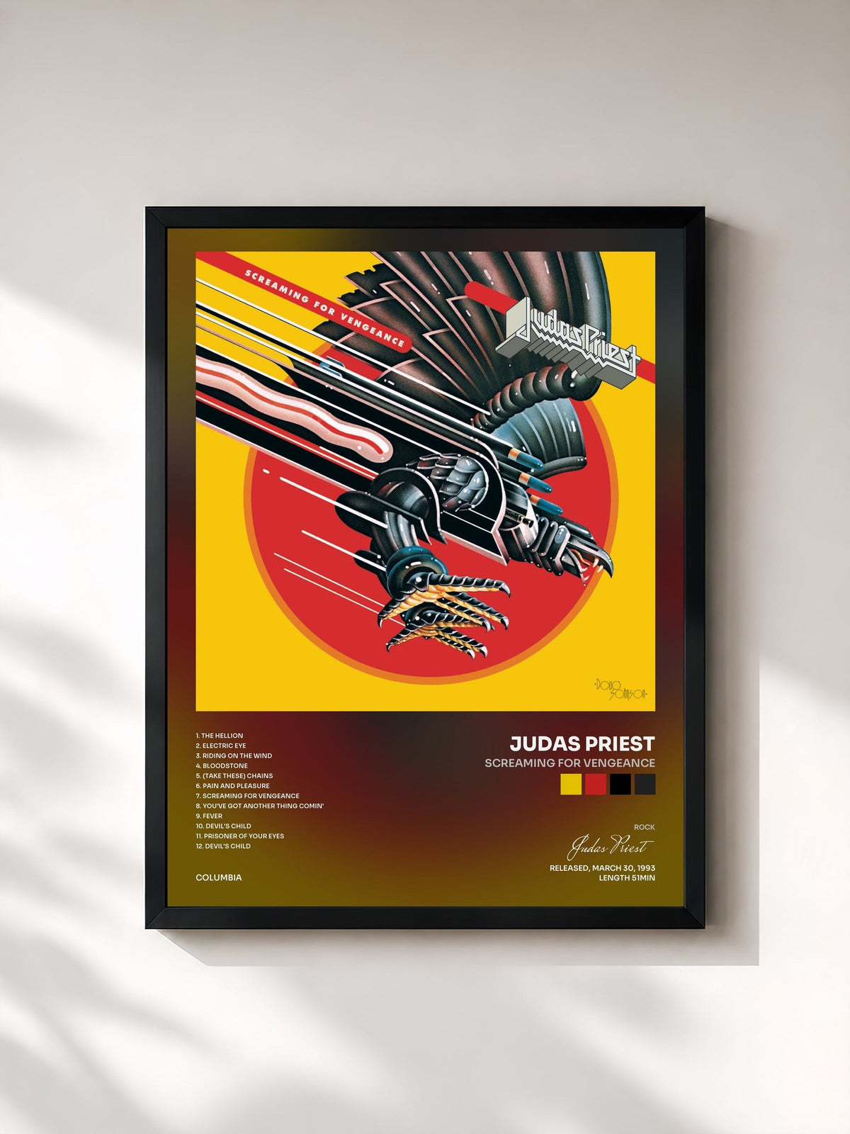 #noir Tableau de l'album Screaming For Vengeance de Judas Priest, cadre noir, imprimé et encadré en France
