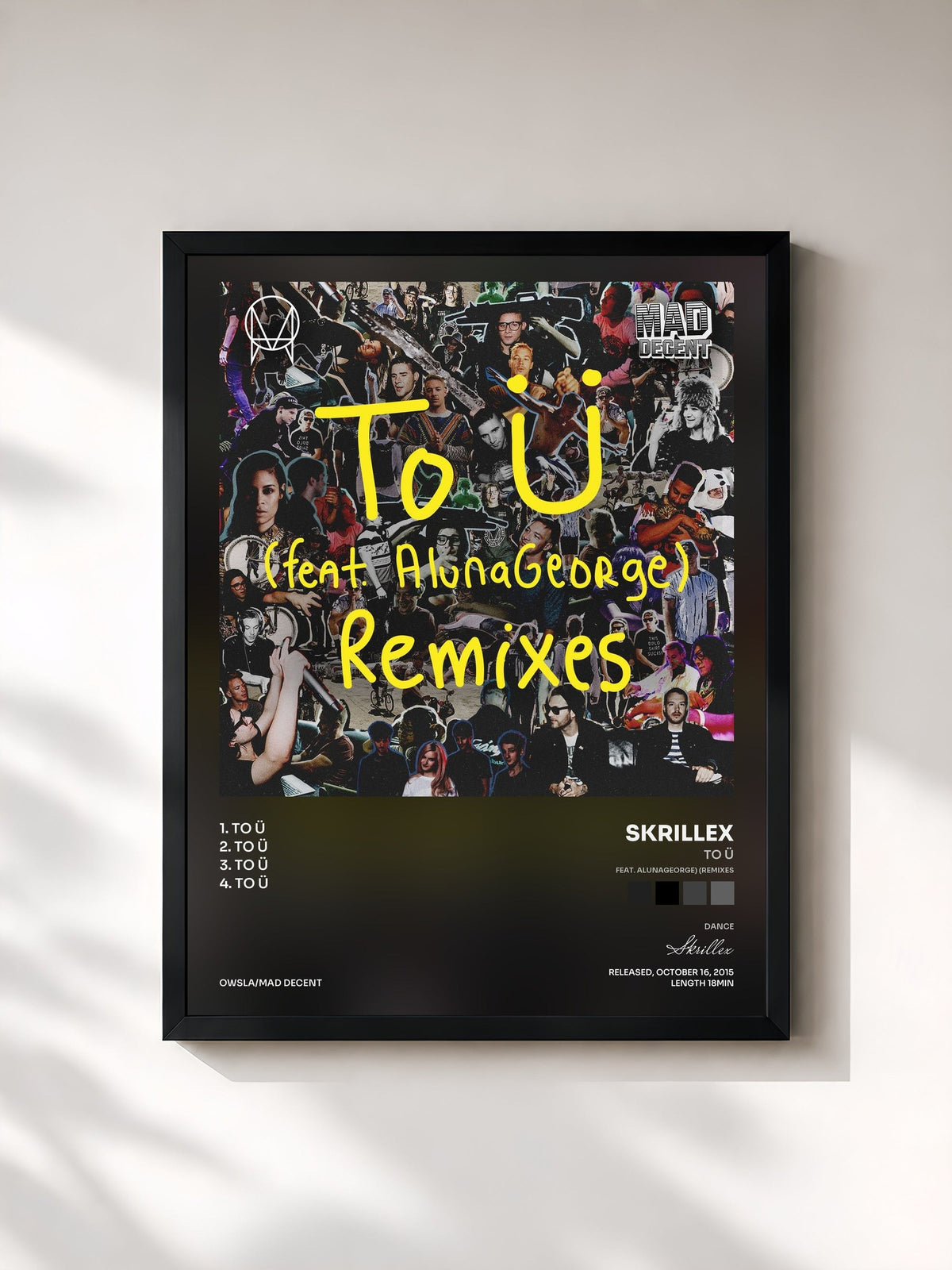 #noir Tableau de l'album To Ü (feat. AlunaGeorge) (Remixes) de Skrillex, cadre noir, imprimé et encadré en France