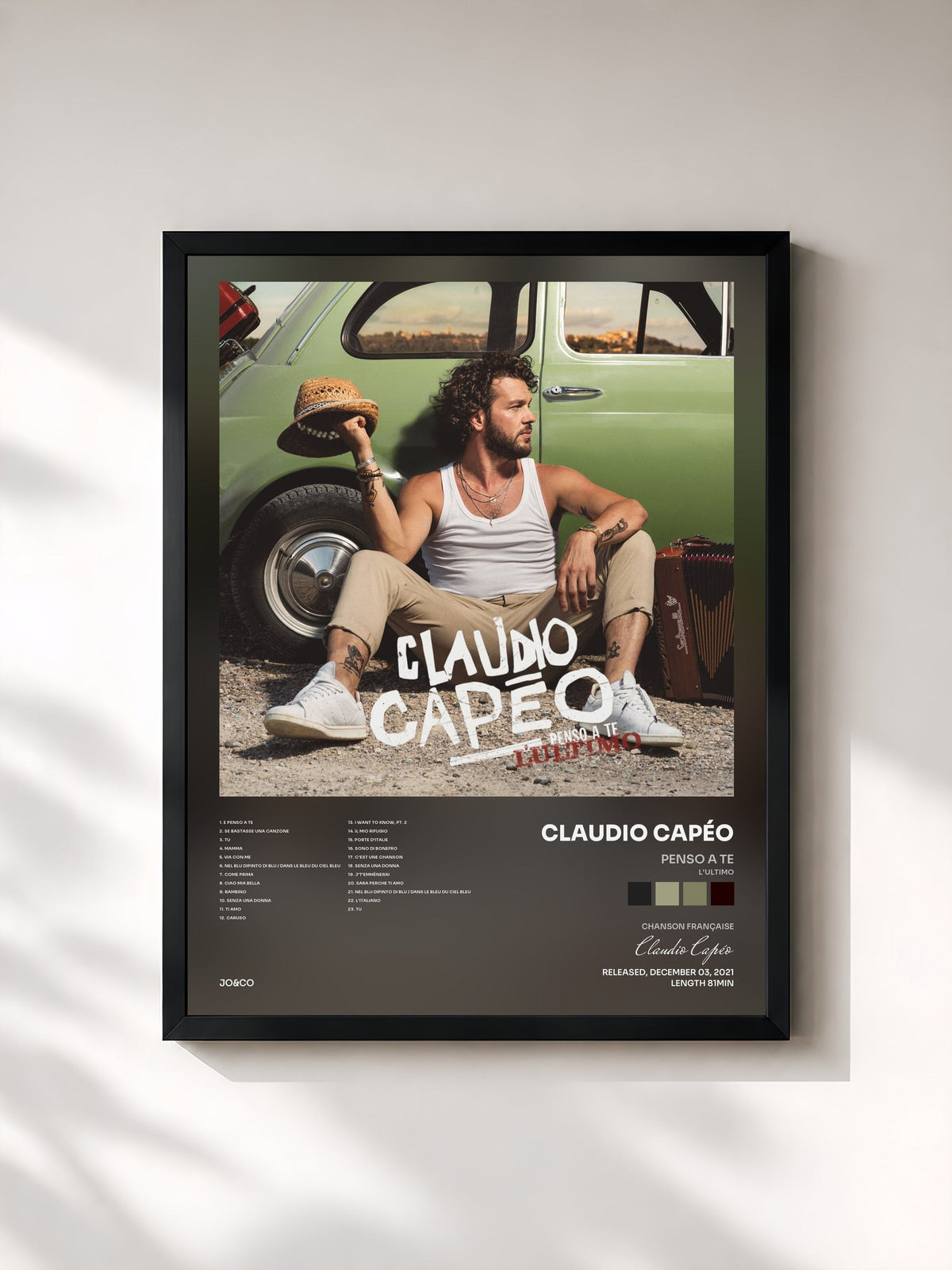 #noir Tableau de l'album Penso a te (L'ultimo) de Claudio Capéo, cadre noir, imprimé et encadré en France