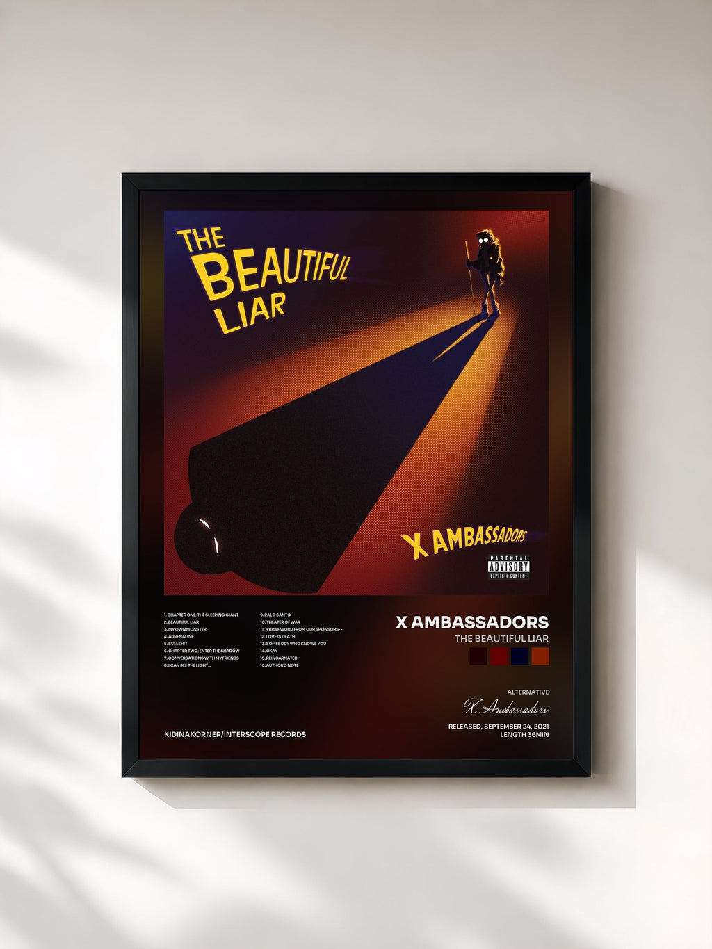 #noir The Beautiful Liar de X Ambassadors en lámina enmarcada, marco negro, impresa y enmarcada en Francia