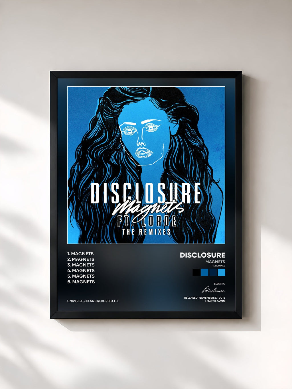 #noir Tableau de l'album Magnets (The Remixes) de Disclosure, cadre noir, imprimé et encadré en France