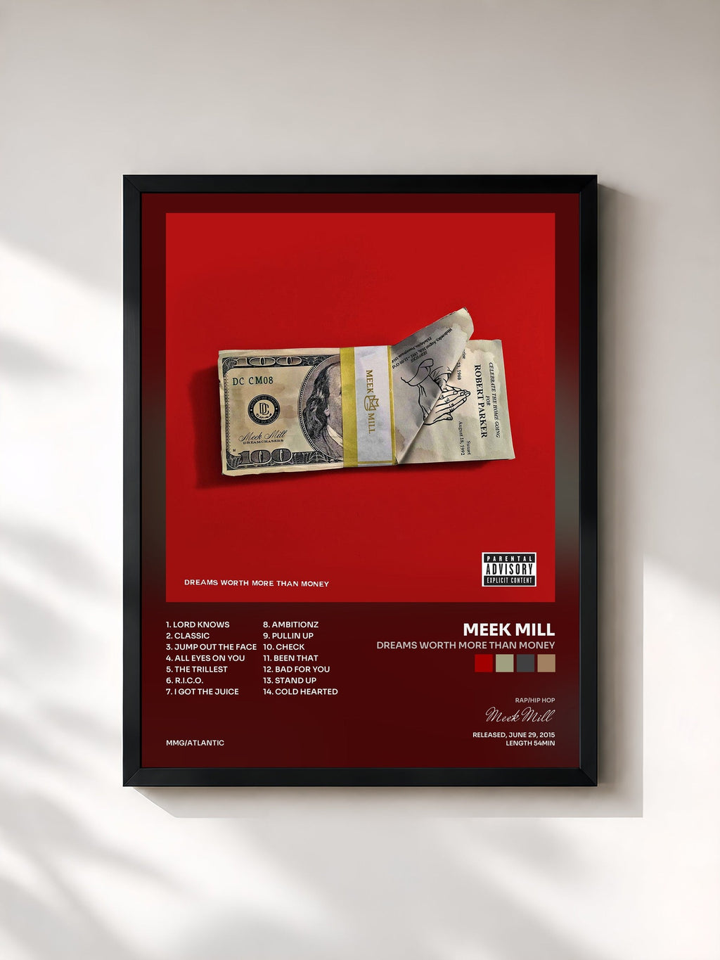 #noir Dreams Worth More Than Money von Meek Mill als gerahmter Kunstdruck, schwarzer Rahmen, gedruckt und gerahmt in Frankreich