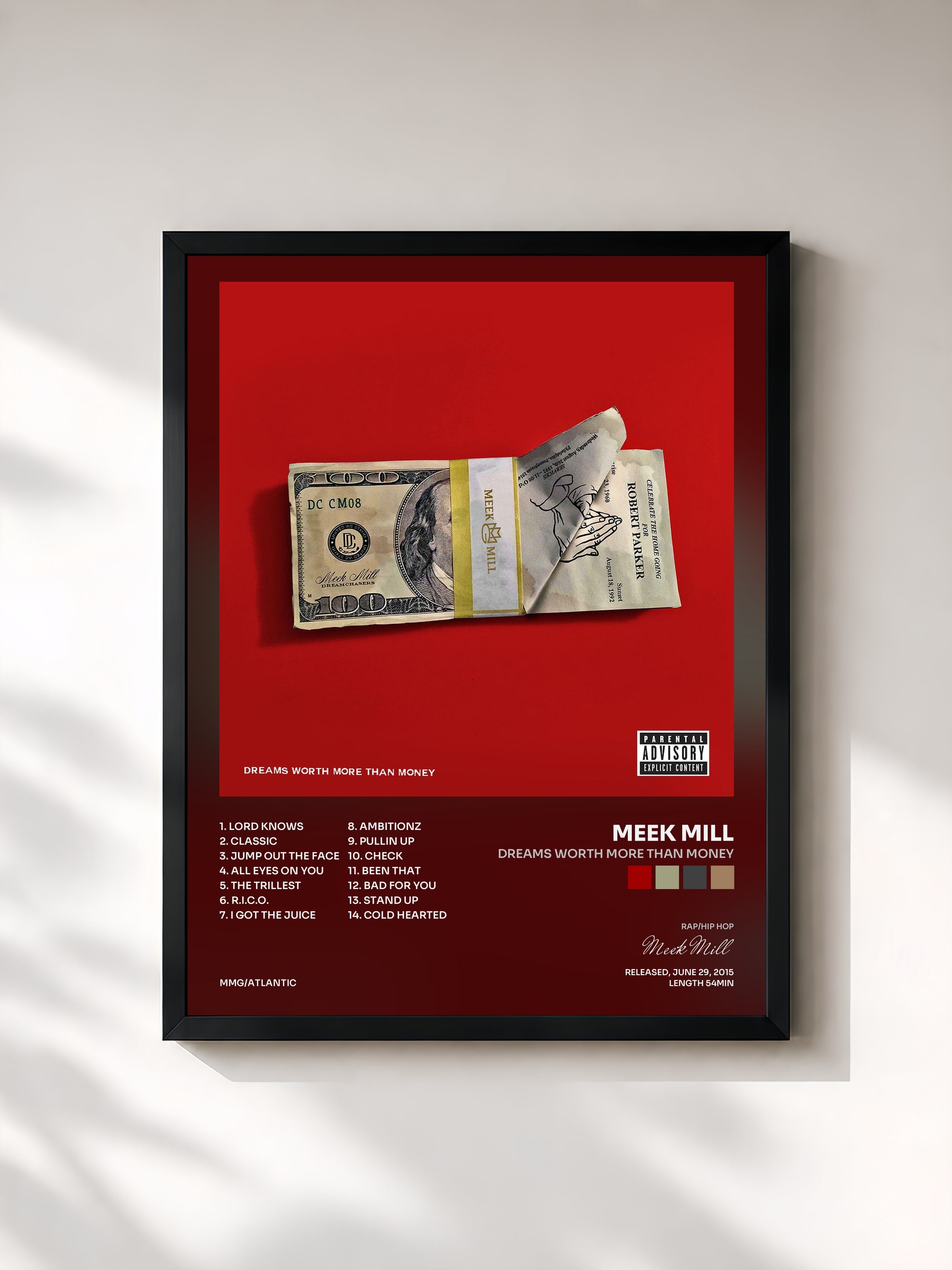 #noir Dreams Worth More Than Money by Meek Mill as a framed art print, black frame, printed and framed in France