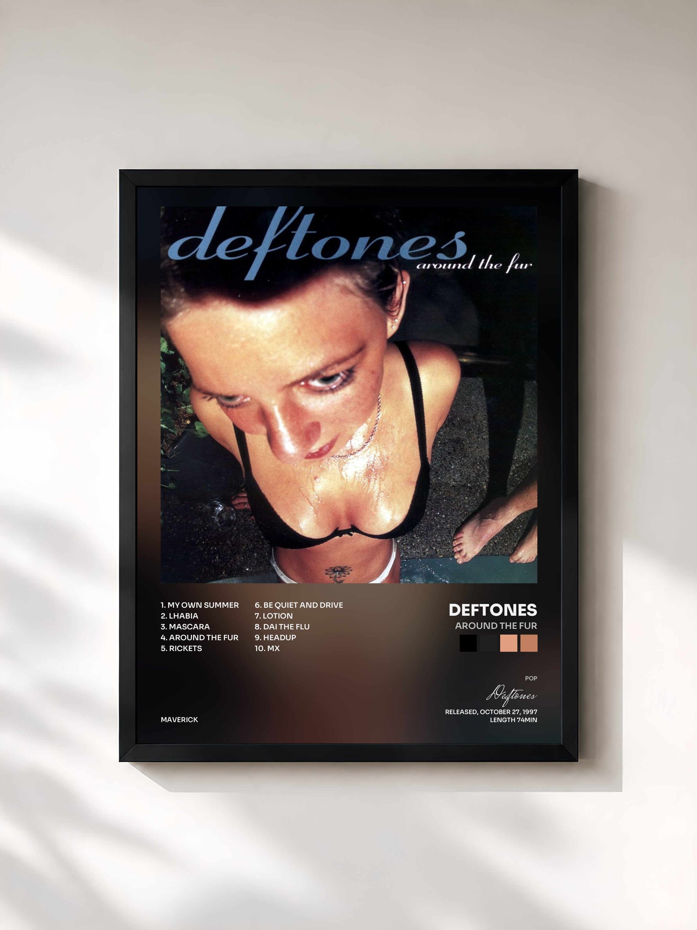 #noir Tableau de l'album Around the Fur de Deftones, cadre noir, imprimé et encadré en France