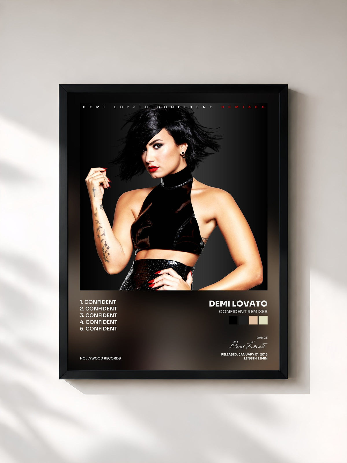 #noir Tableau de l'album Confident Remixes de Demi Lovato, cadre noir, imprimé et encadré en France