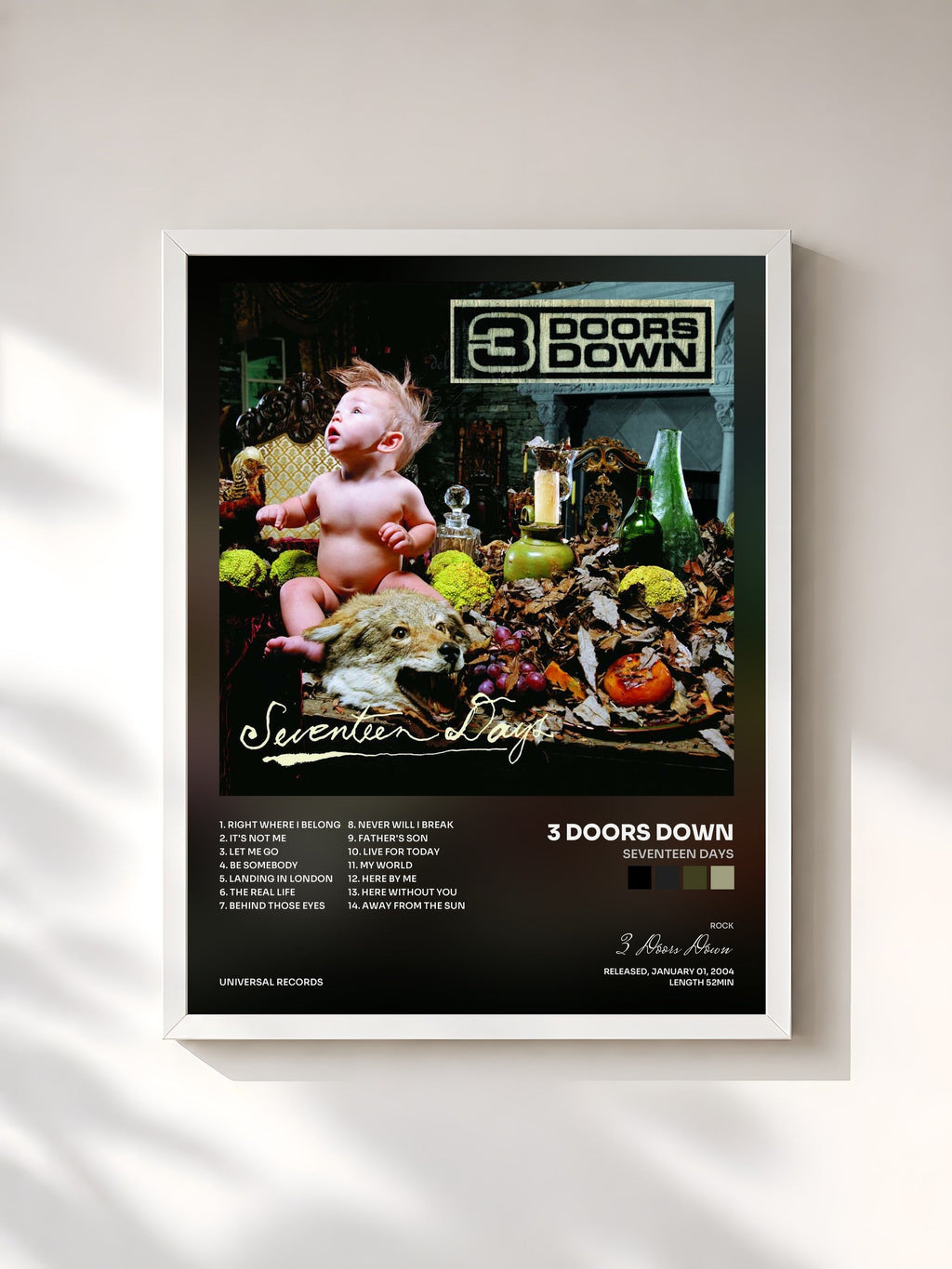 #blanc Seventeen Days von 3 Doors Down als gerahmter Kunstdruck, weißer Rahmen, gedruckt und gerahmt in Frankreich