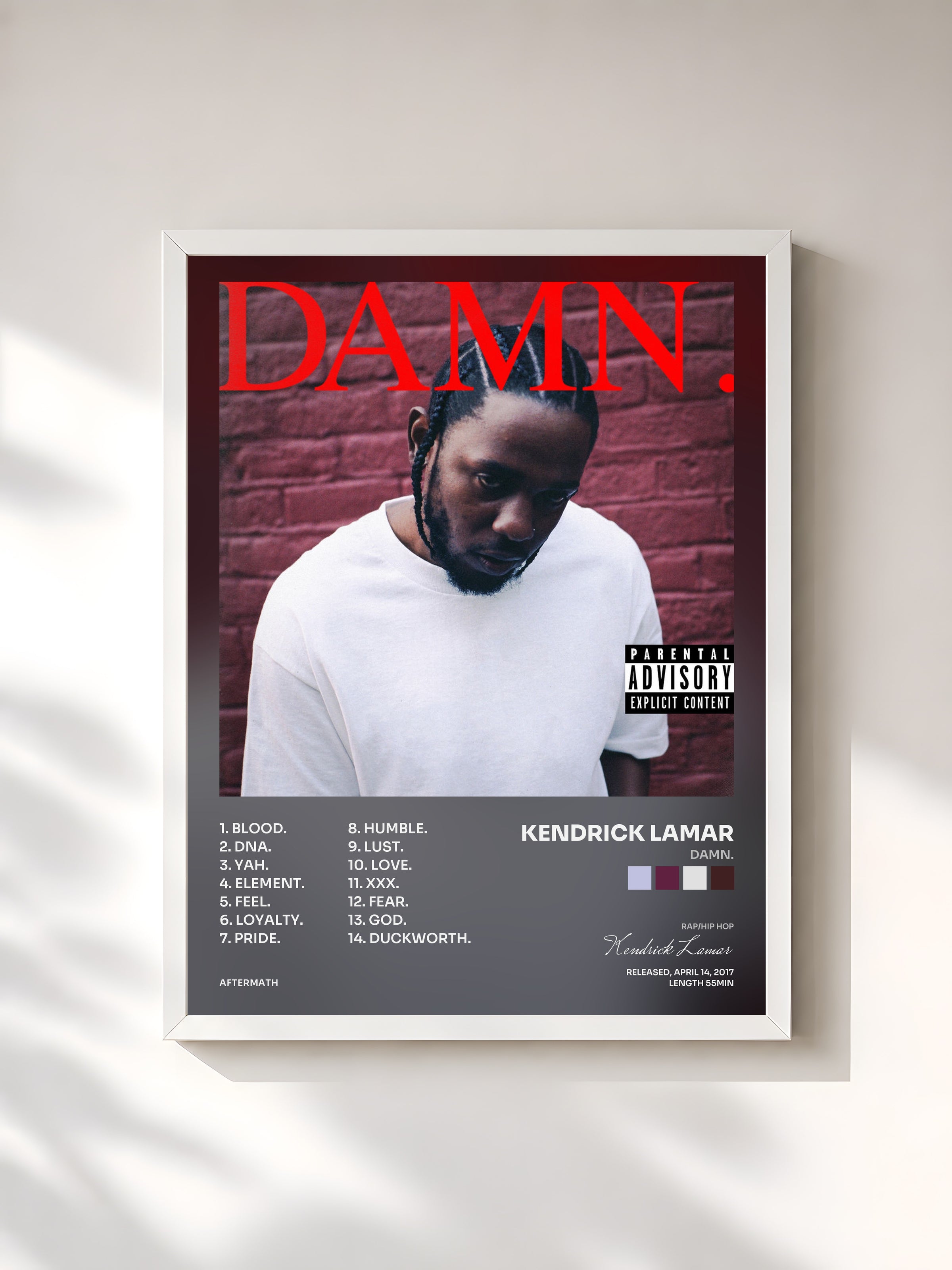 #blanc DAMN. di Kendrick Lamar in stampa incorniciata, cornice bianca, stampata e incorniciata in Francia