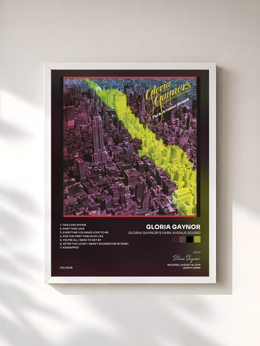 #blanc Tableau de l'album Gloria Gaynor's Park Avenue Sound de Gloria Gaynor, cadre blanc, imprimé et encadré en France