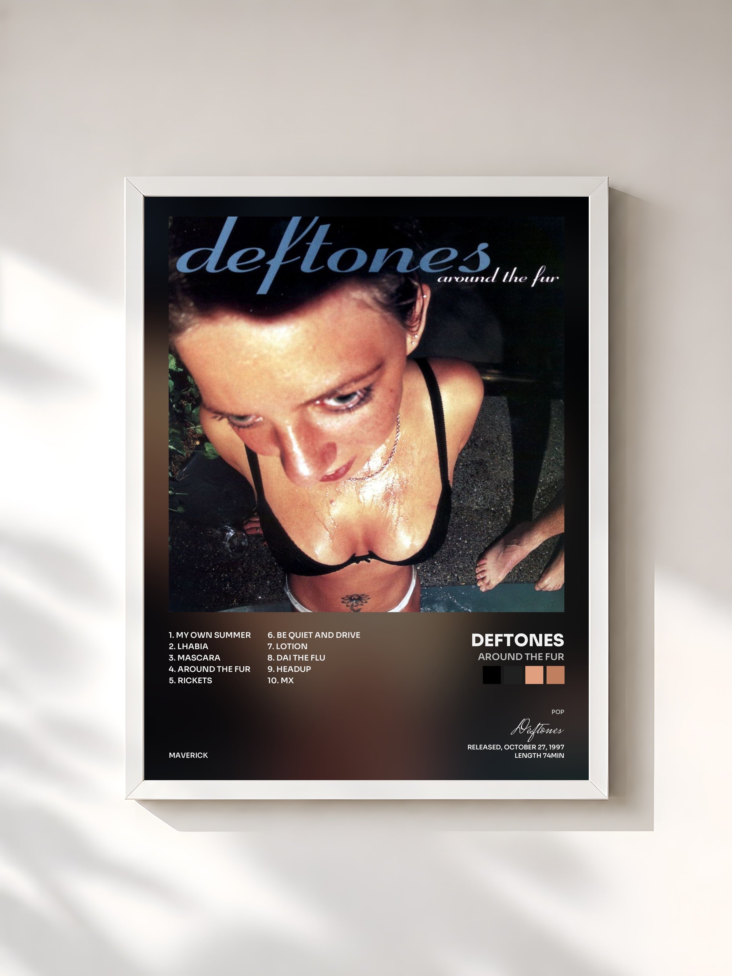 #blanc Tableau de l'album Around the Fur de Deftones, cadre blanc, imprimé et encadré en France