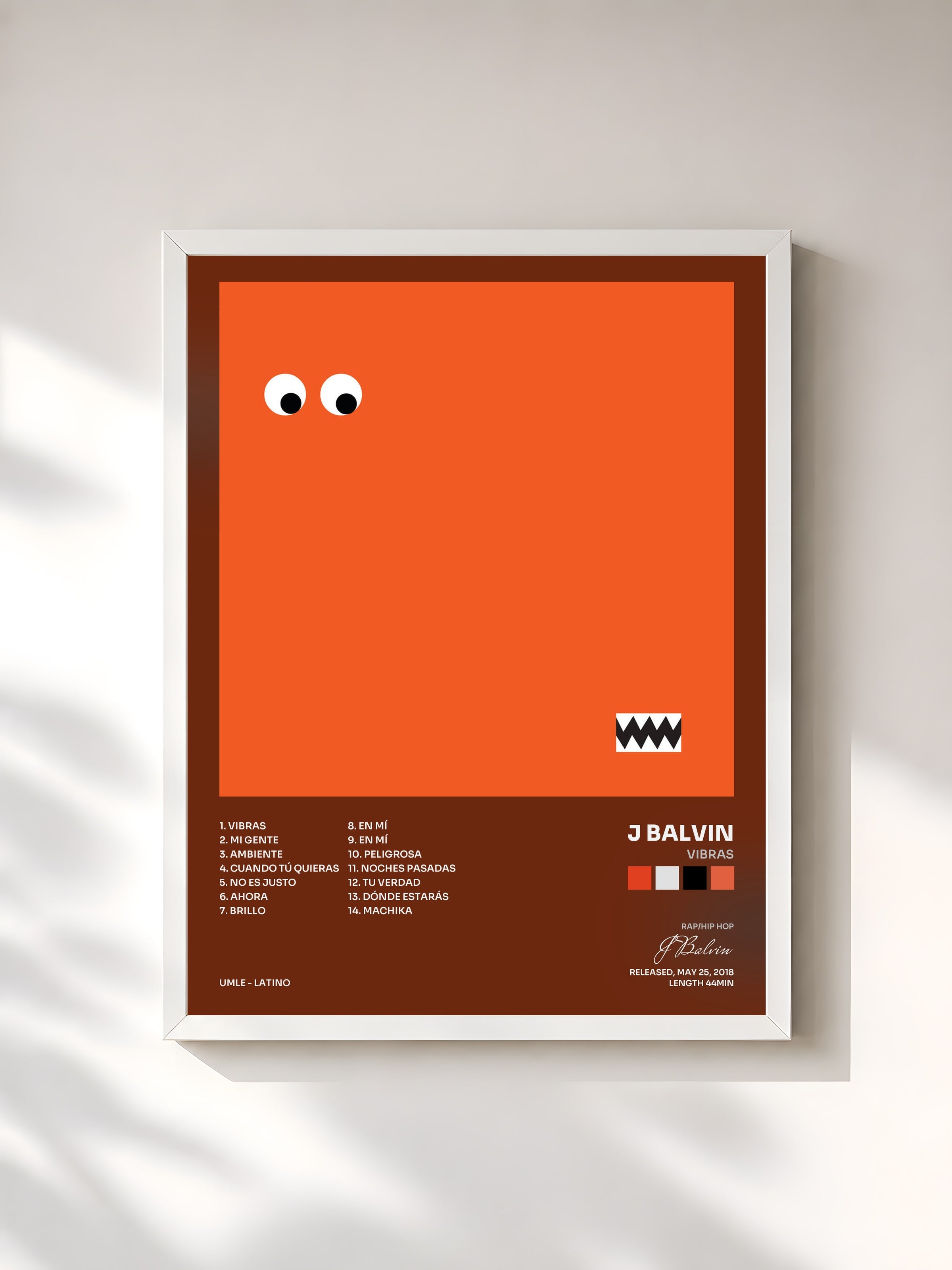 #blanc Vibras by J Balvin as a framed art print, white frame, printed and framed in France