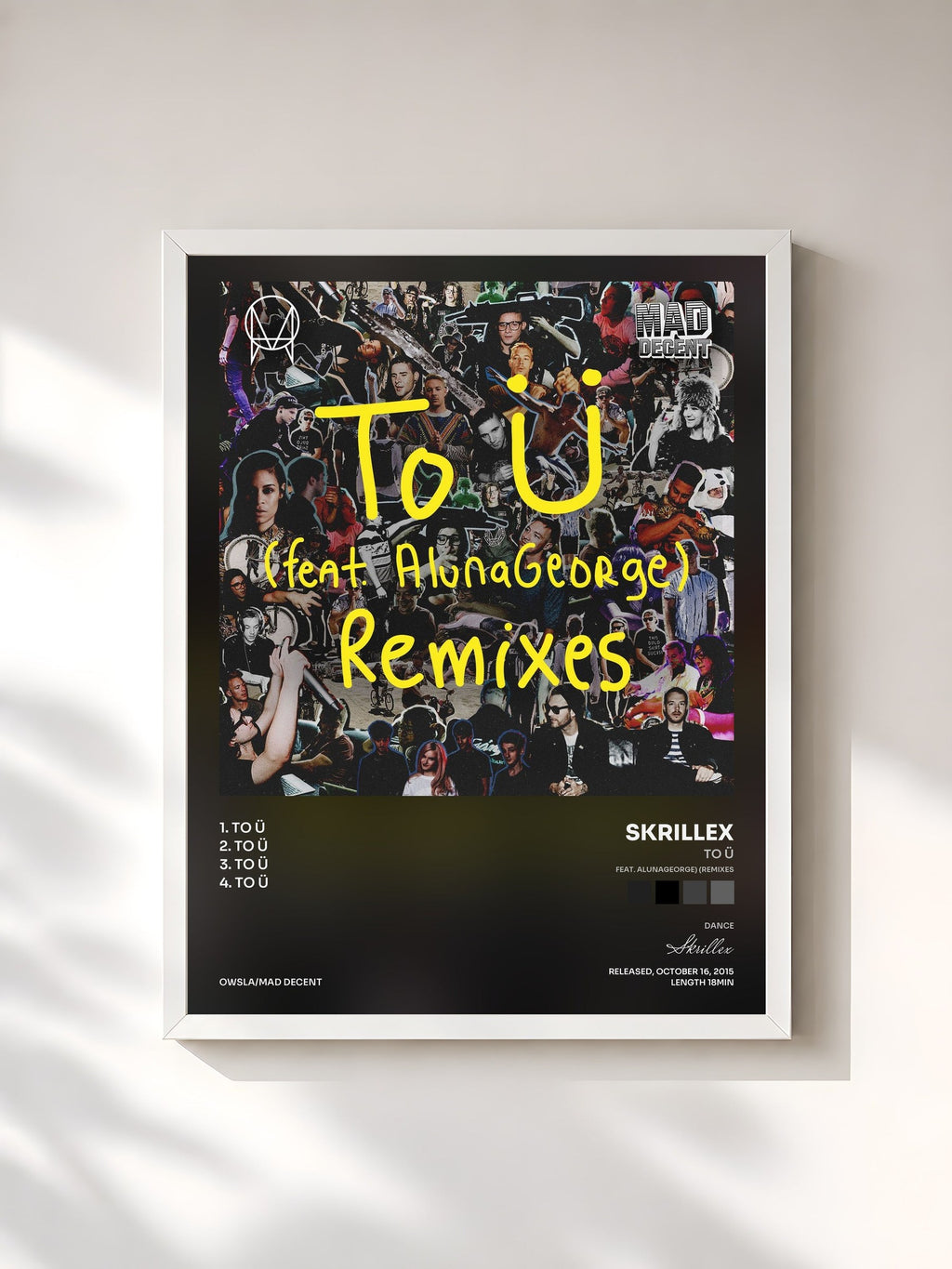 #blanc To Ü (feat. AlunaGeorge) (Remixes) de Skrillex en lámina enmarcada, marco blanco, impresa y enmarcada en Francia