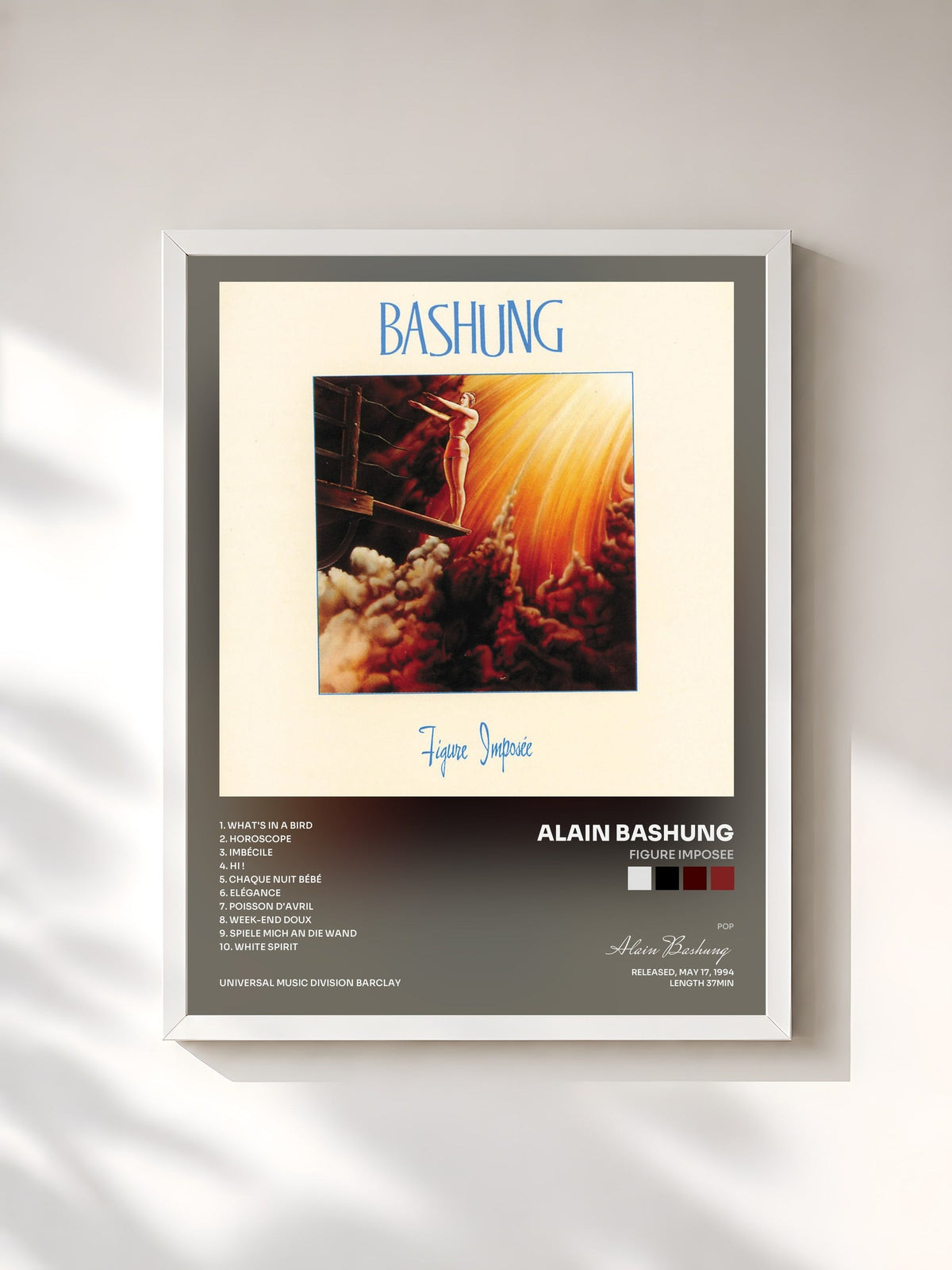 #blanc Figure Imposee di Alain Bashung in stampa incorniciata, cornice bianca, stampata e incorniciata in Francia
