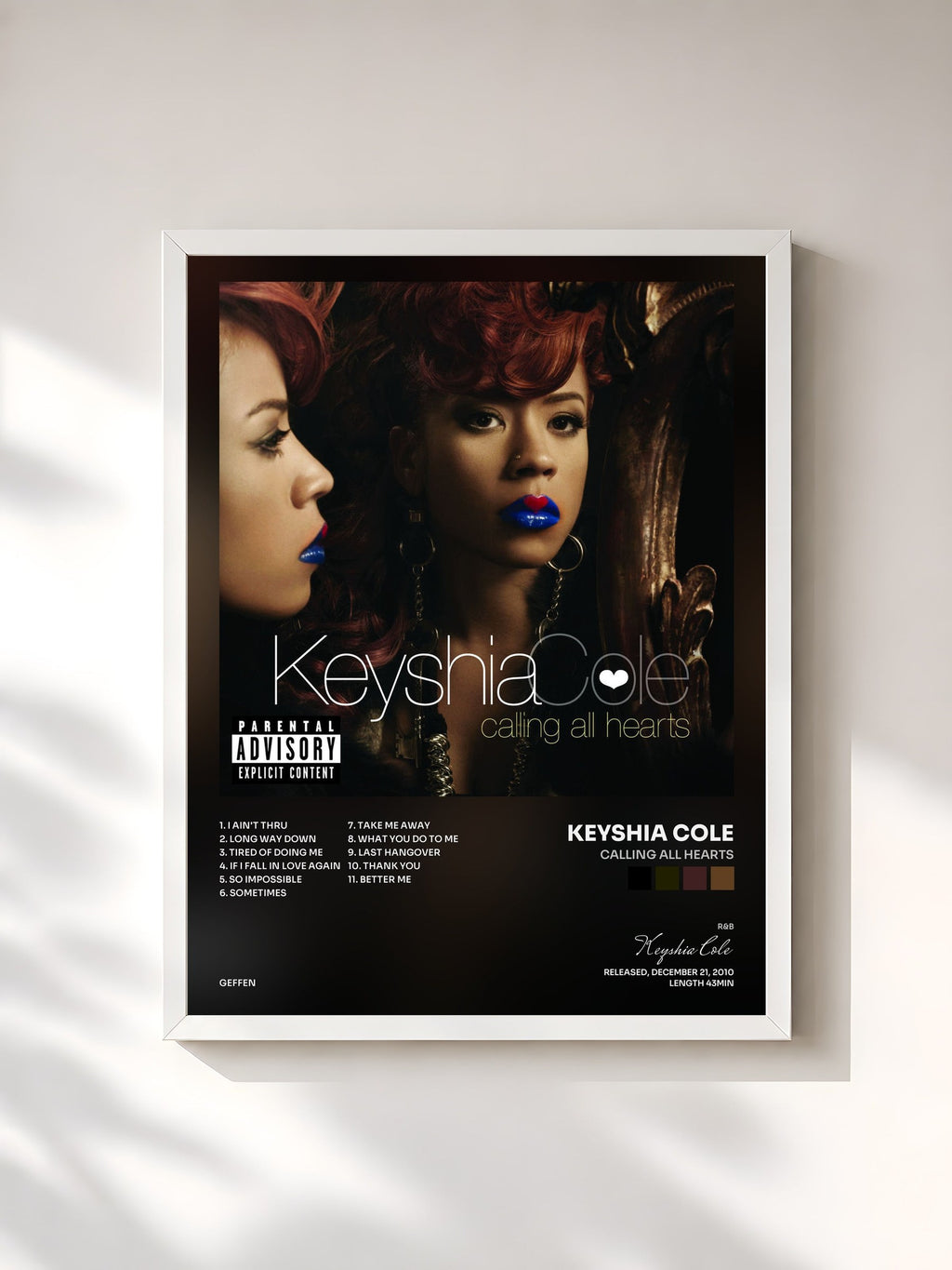 #blanc Calling All Hearts de Keyshia Cole en lámina enmarcada, marco blanco, impresa y enmarcada en Francia