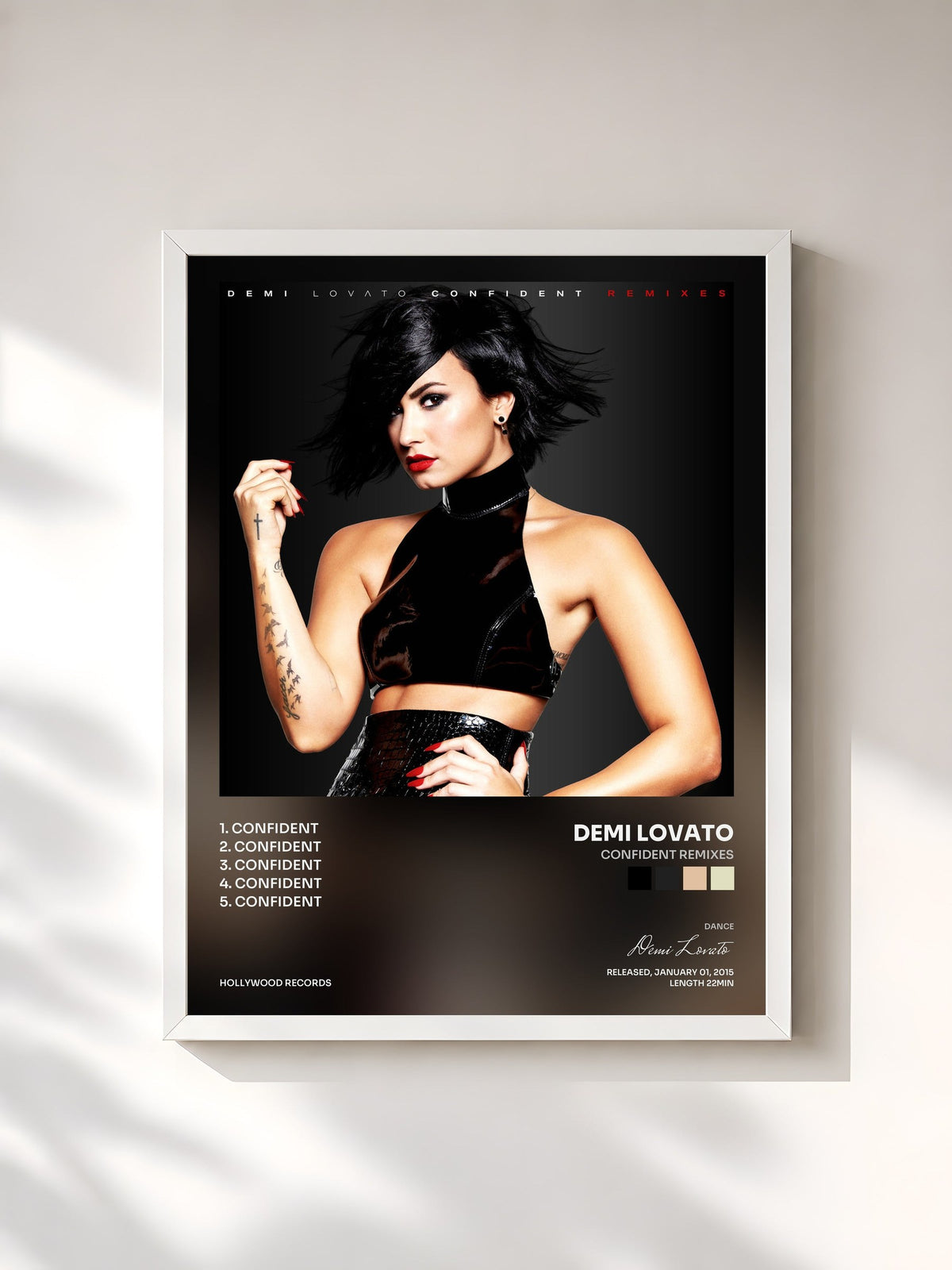 #blanc Tableau de l'album Confident Remixes de Demi Lovato, cadre blanc, imprimé et encadré en France