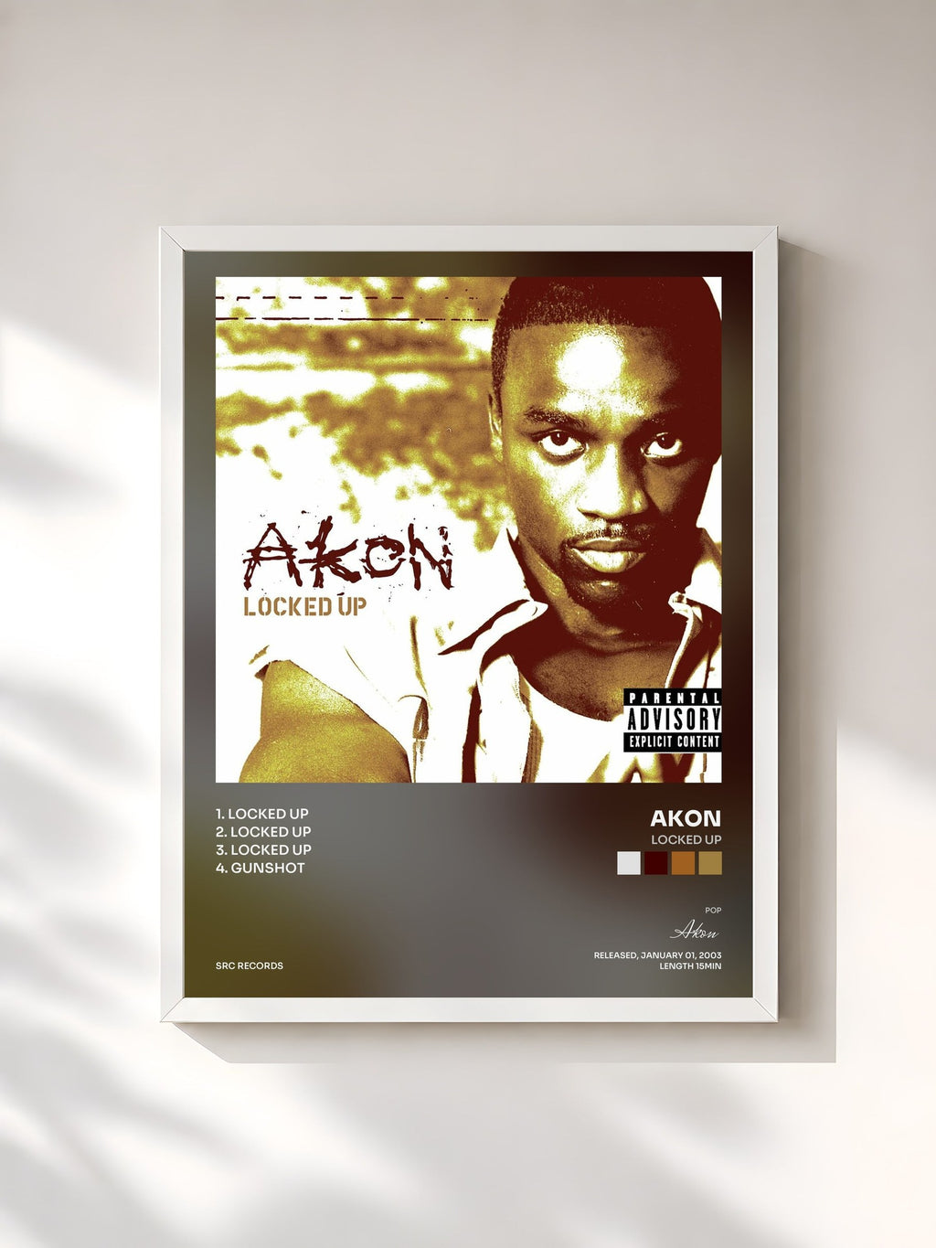 #blanc Locked Up by Akon as a framed art print, white frame, printed and framed in France