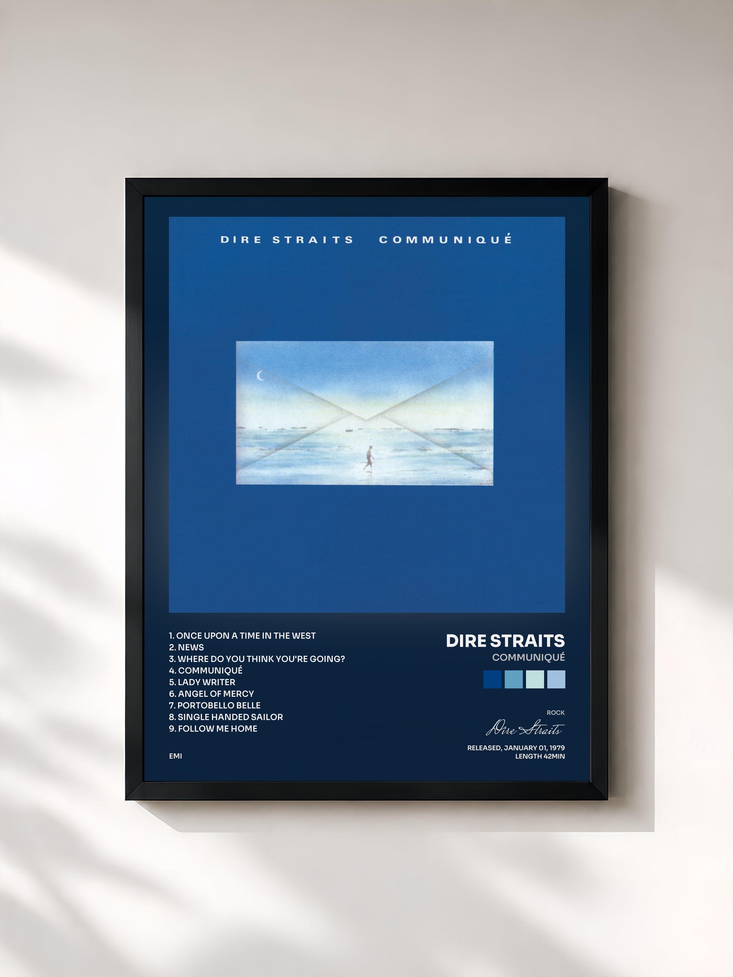 #noir Tableau de l'album Communiqué de Dire Straits, cadre noir, imprimé et encadré en France