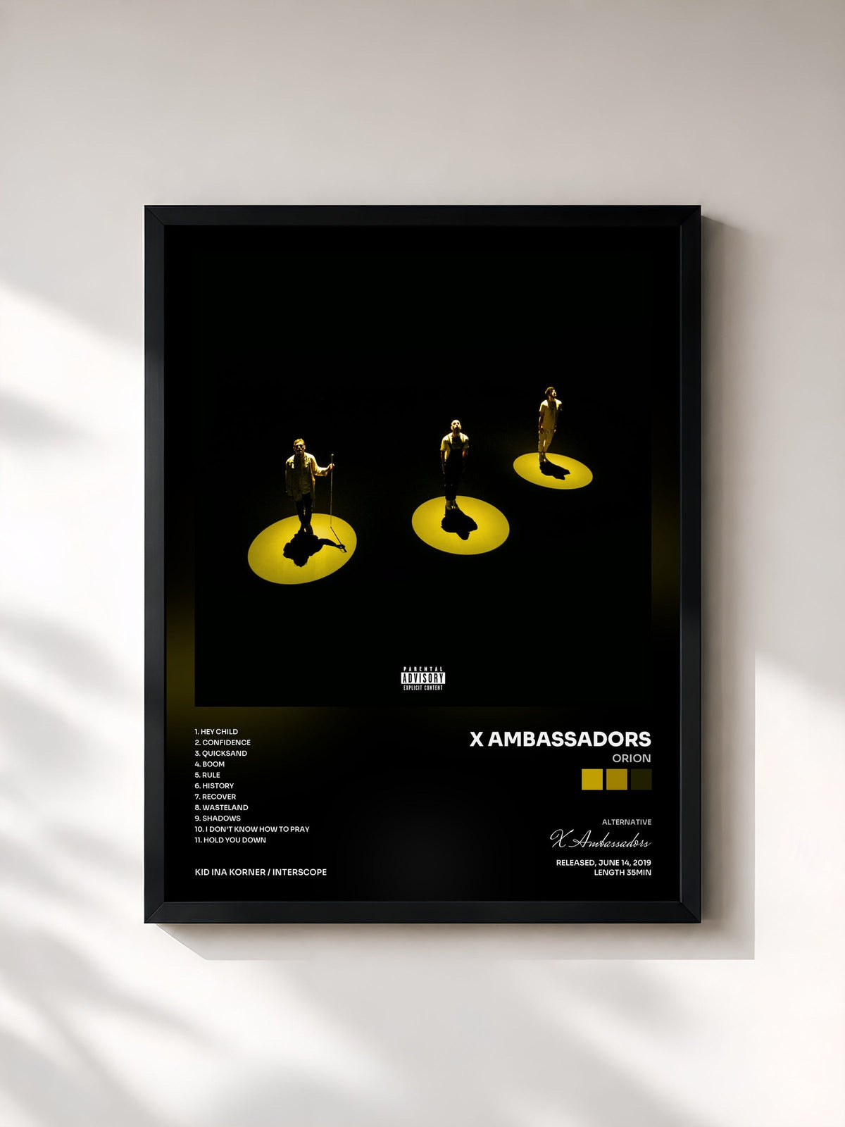 #noir Tableau de l'album ORION de X Ambassadors, cadre noir, imprimé et encadré en France
