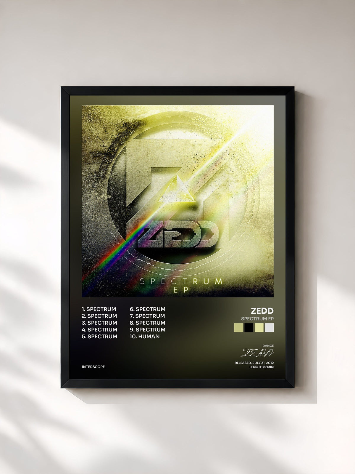 #noir Tableau de l'album Spectrum EP de ZEDD, cadre noir, imprimé et encadré en France