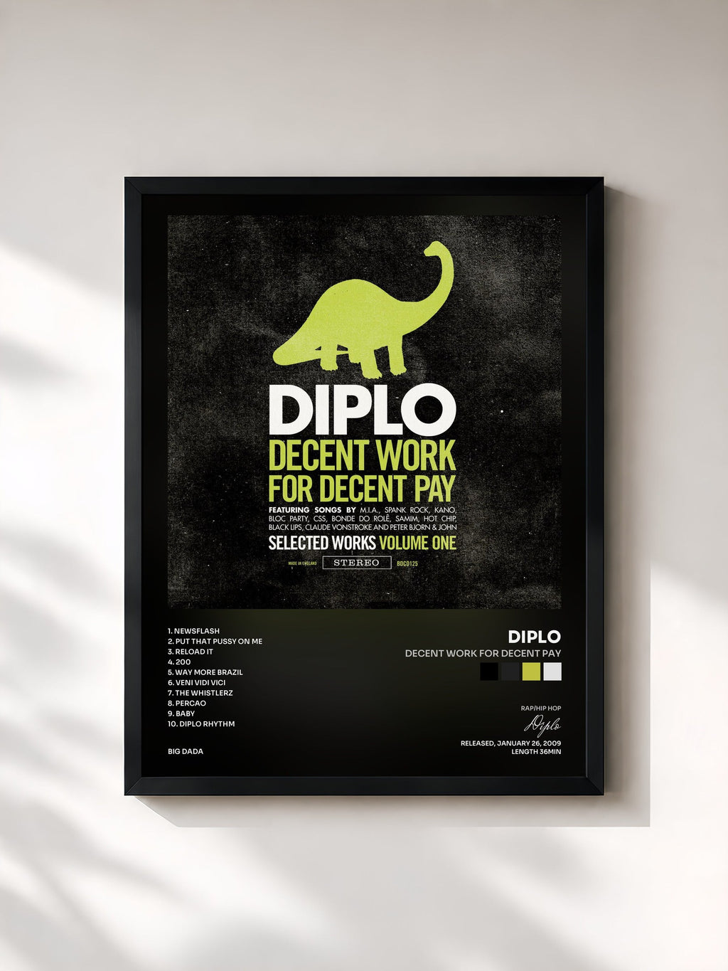 #noir Decent Work For Decent Pay de Diplo en lámina enmarcada, marco negro, impresa y enmarcada en Francia