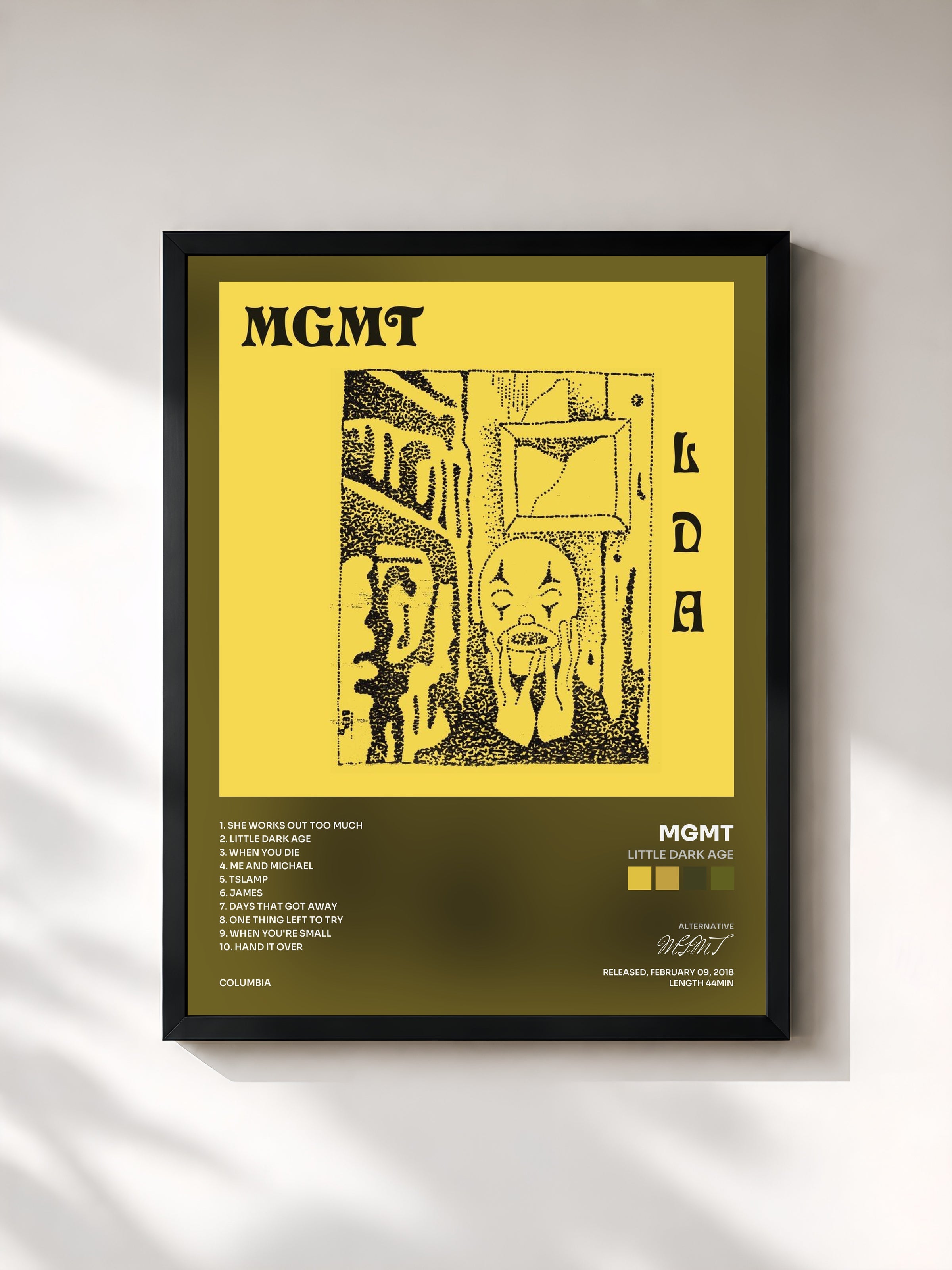 #noir Tableau de l'album Little Dark Age de MGMT, cadre noir, imprimé et encadré en France