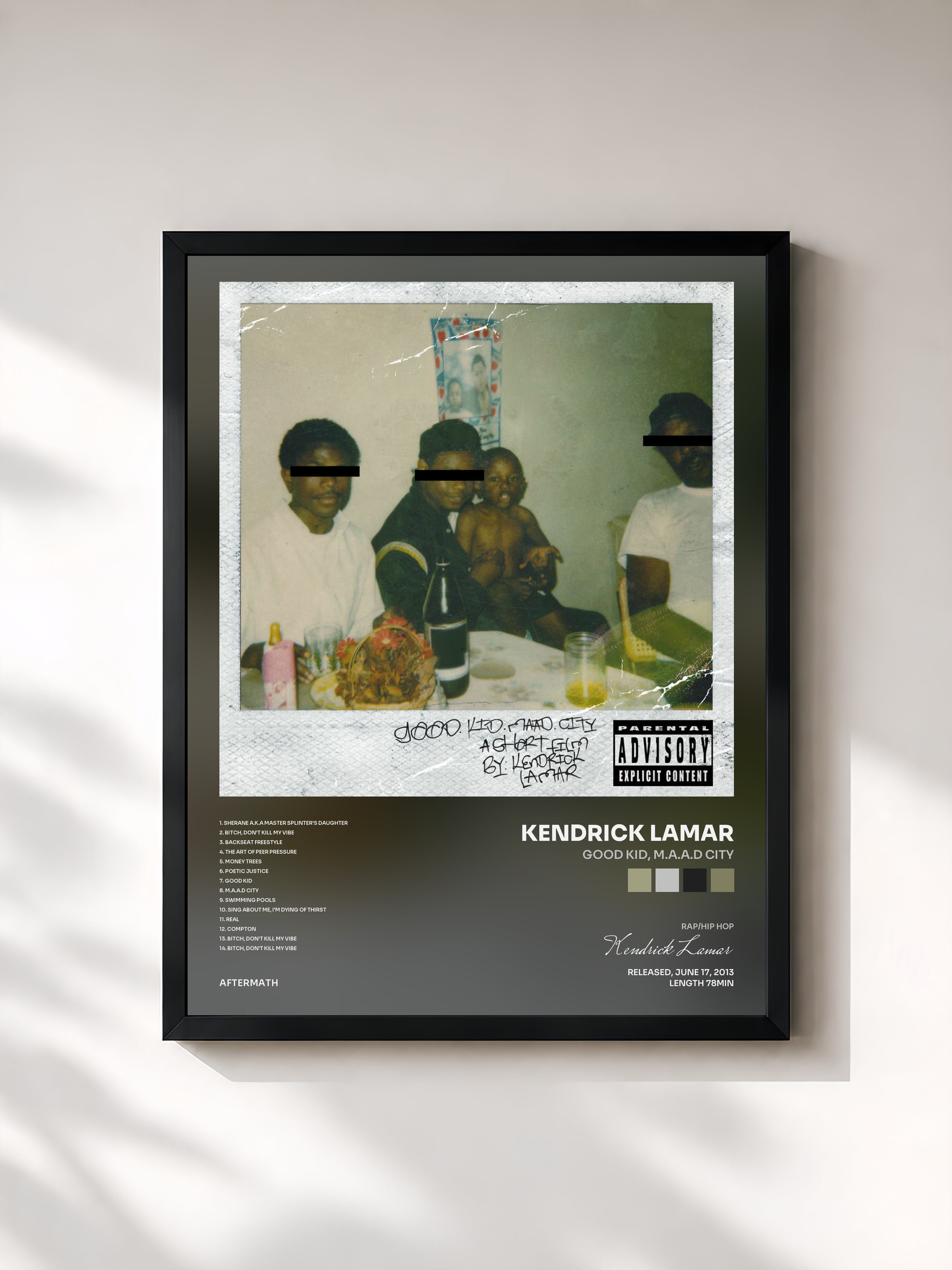 #noir good kid, m.A.A.d city de Kendrick Lamar en lámina enmarcada, marco negro, impresa y enmarcada en Francia