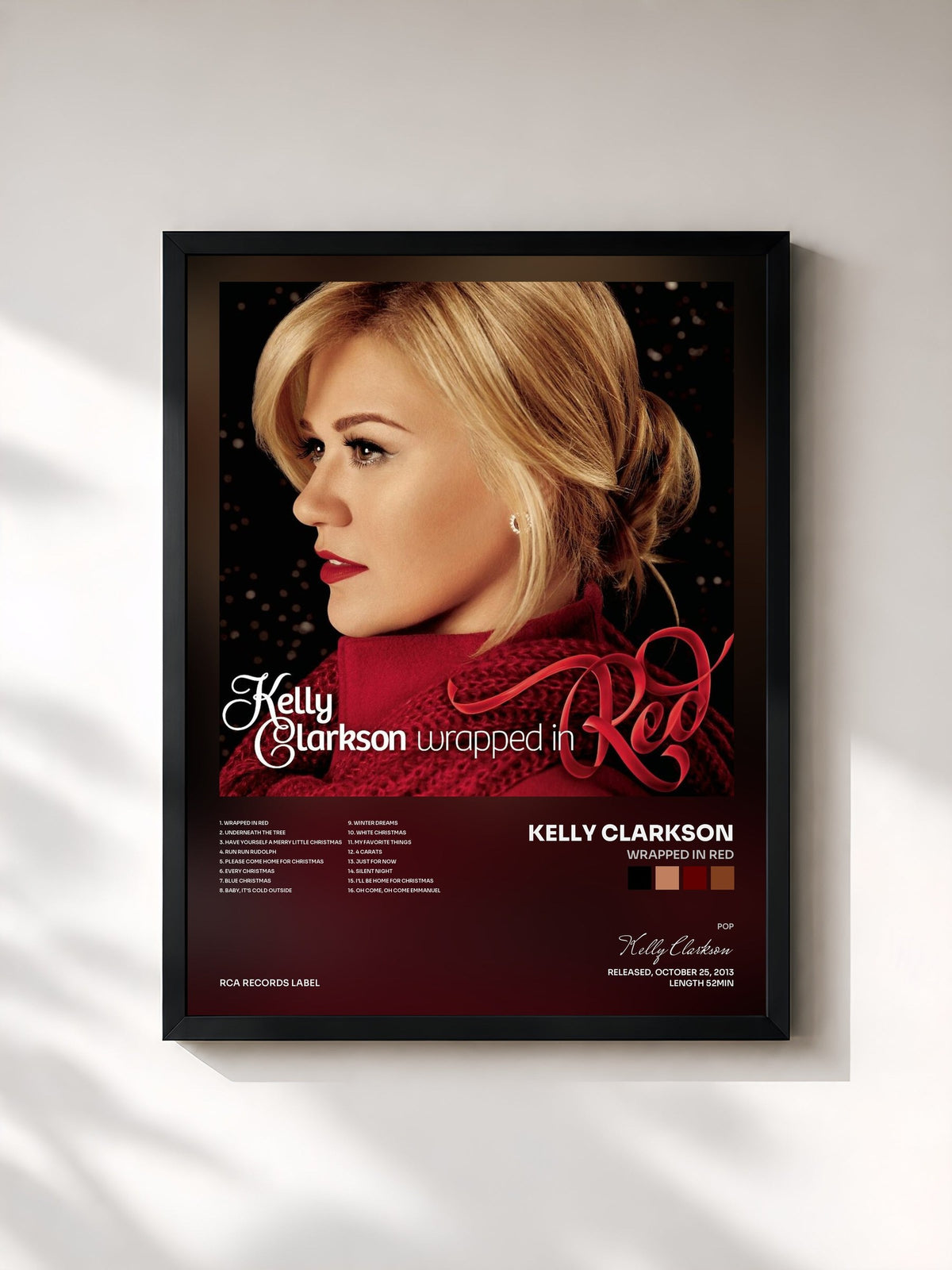 #noir Tableau de l'album Wrapped In Red de Kelly Clarkson, cadre noir, imprimé et encadré en France