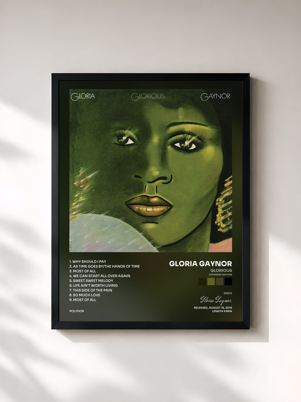 #noir Tableau de l'album Glorious (Expanded Edition) de Gloria Gaynor, cadre noir, imprimé et encadré en France