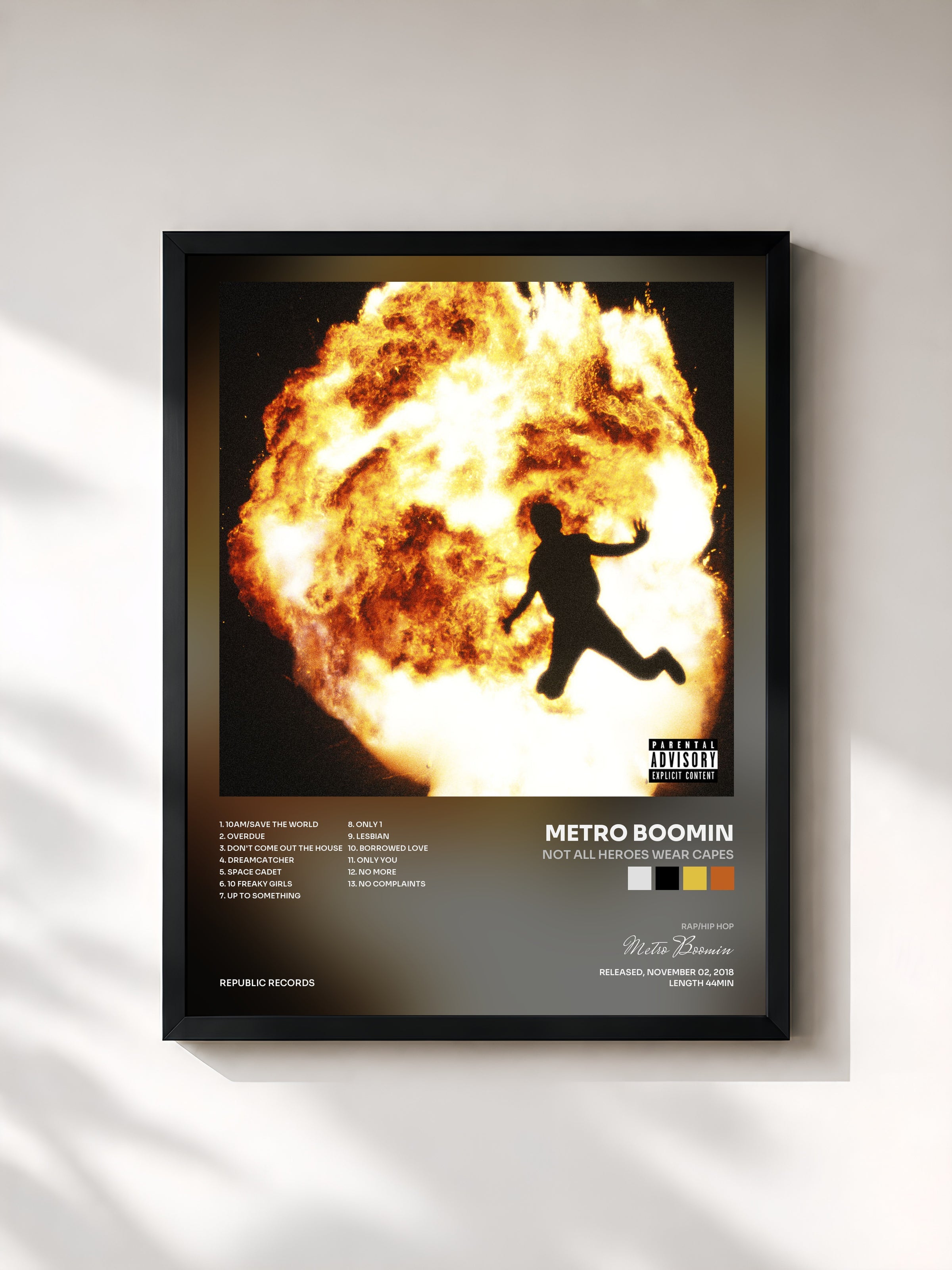 #noir NOT ALL HEROES WEAR CAPES de Metro Boomin en lámina enmarcada, marco negro, impresa y enmarcada en Francia