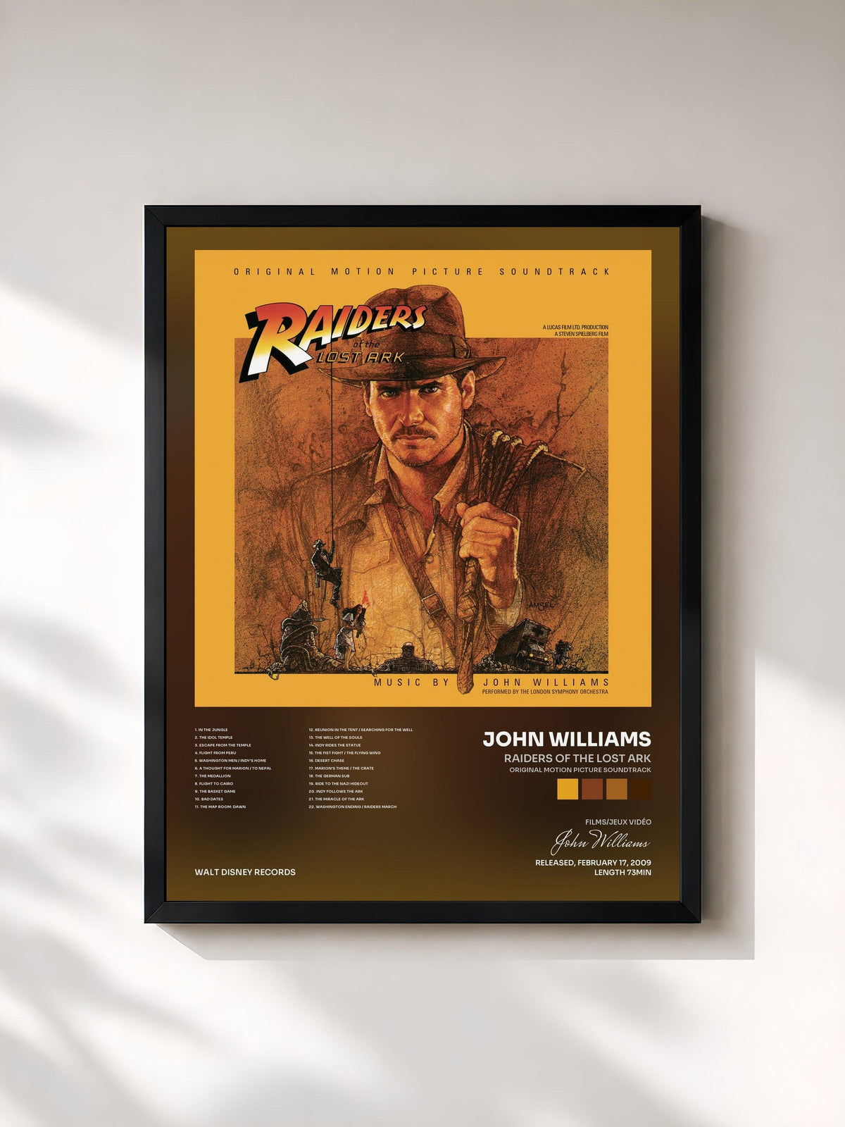 #noir Tableau de l'album Raiders of the Lost Ark (Original Motion Picture Soundtrack) de John Williams, cadre noir, imprimé et encadré en France