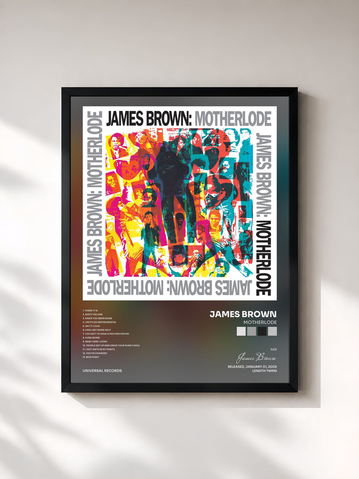 #noir Tableau de l'album Motherlode de James Brown, cadre noir, imprimé et encadré en France