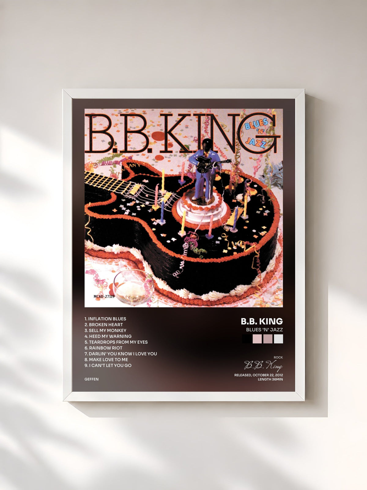 #blanc Blues 'N' Jazz de B.B. King en lámina enmarcada, marco blanco, impresa y enmarcada en Francia