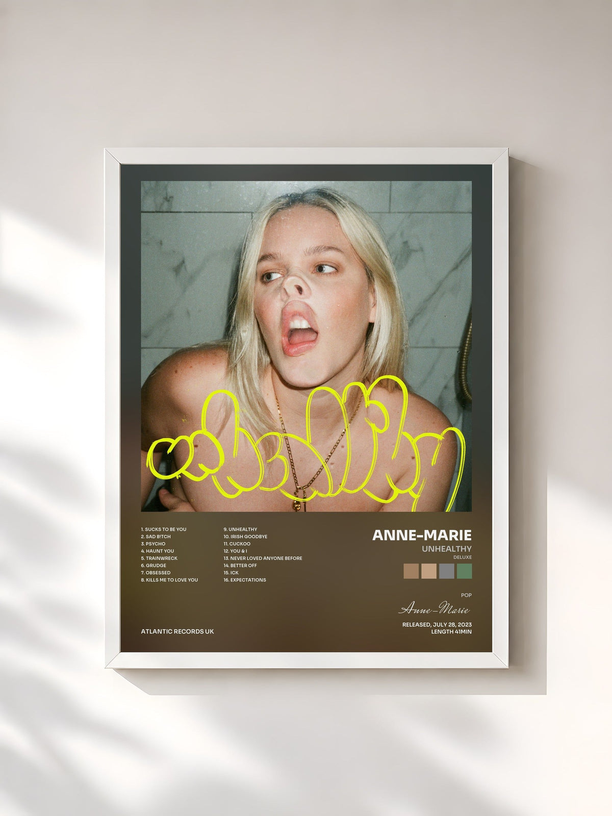 #blanc Tableau de l'album UNHEALTHY (Deluxe) de Anne-Marie, cadre blanc, imprimé et encadré en France