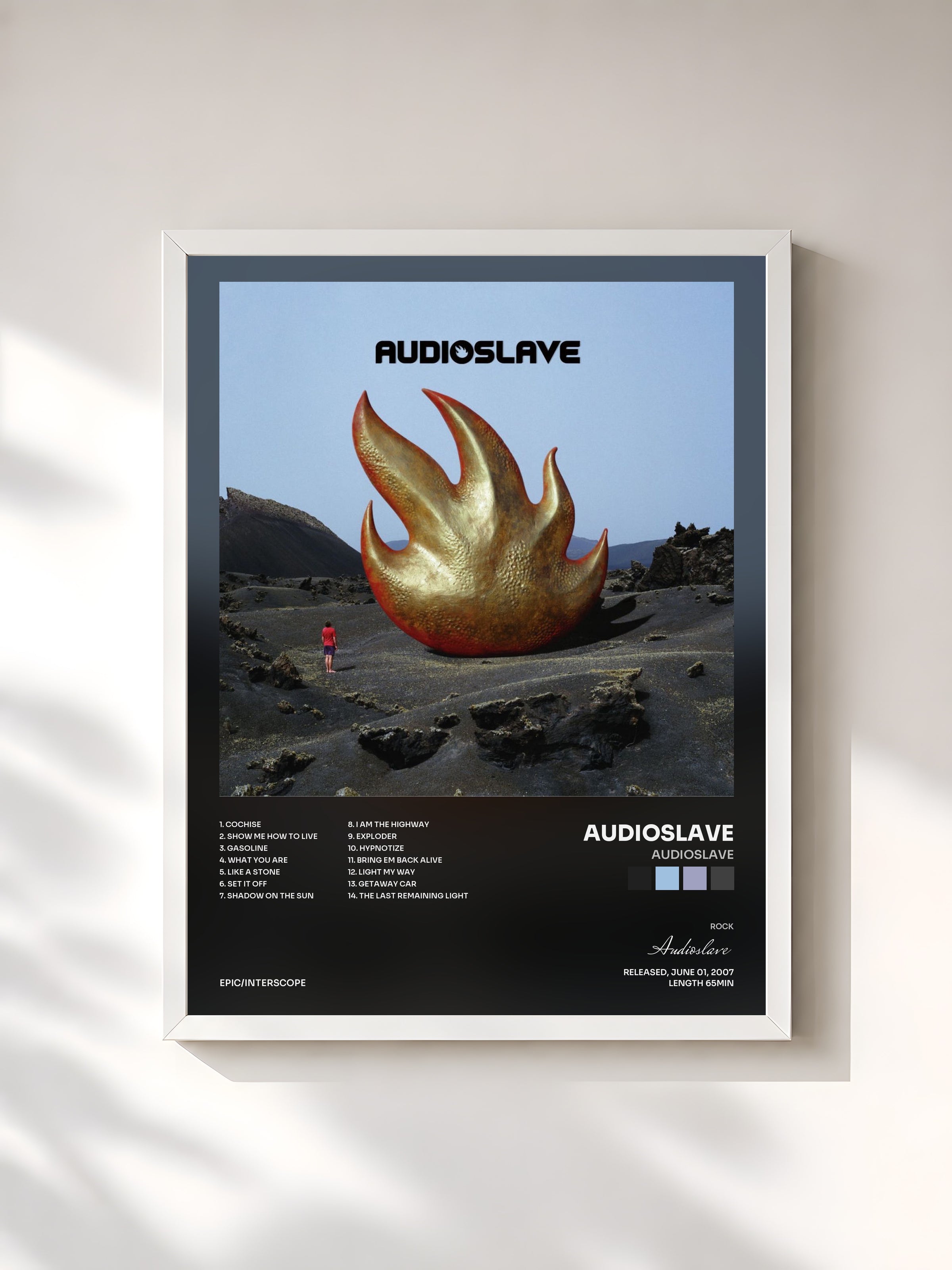 #blanc Tableau de l'album Audioslave de Audioslave, cadre blanc, imprimé et encadré en France