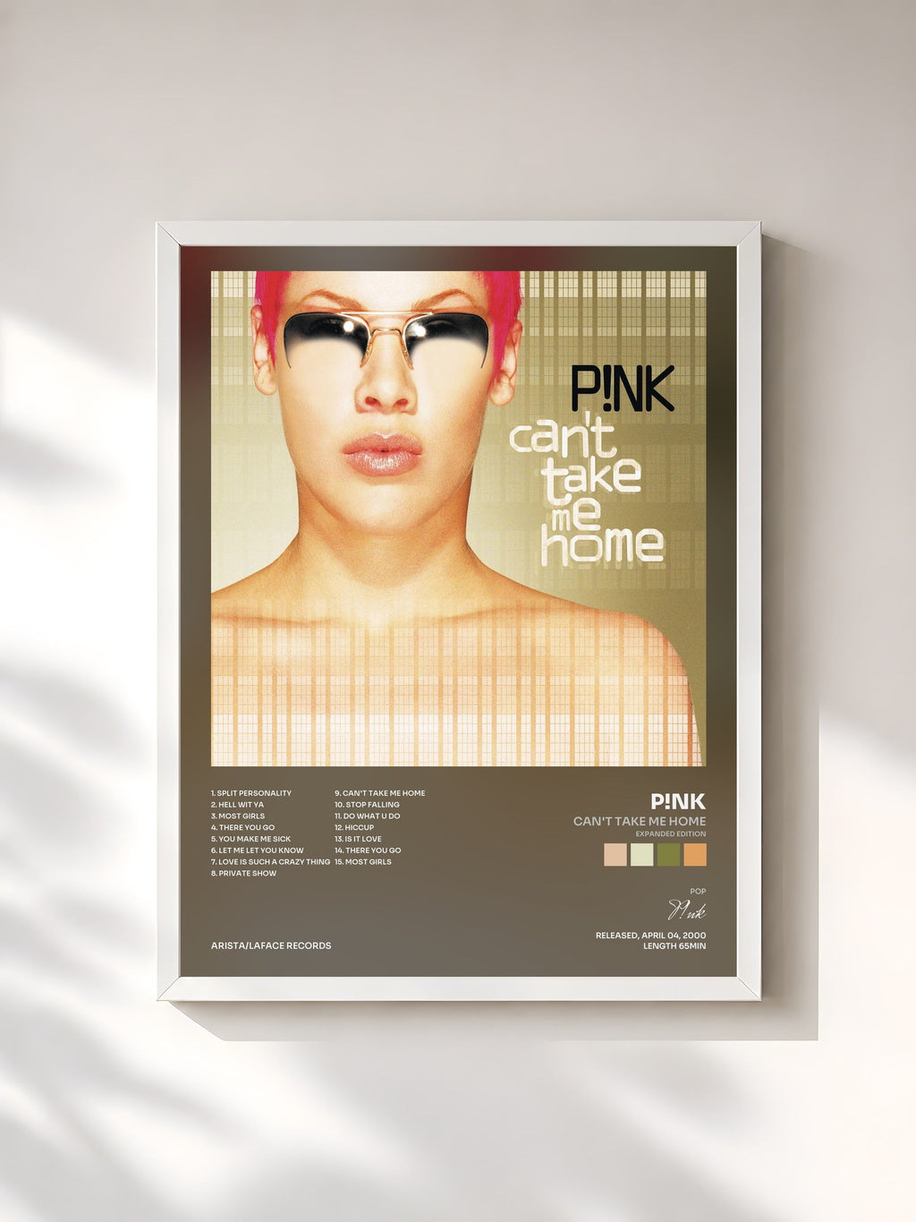 #blanc Can't Take Me Home (Expanded Edition) de P!nk en lámina enmarcada, marco blanco, impresa y enmarcada en Francia