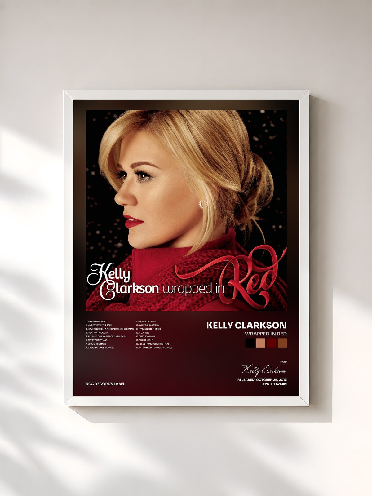#blanc Tableau de l'album Wrapped In Red de Kelly Clarkson, cadre blanc, imprimé et encadré en France