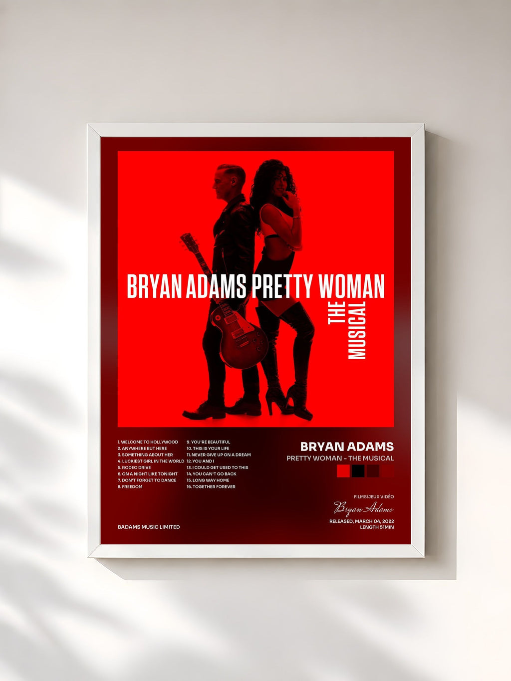 #blanc Pretty Woman - The Musical de Bryan Adams en lámina enmarcada, marco blanco, impresa y enmarcada en Francia