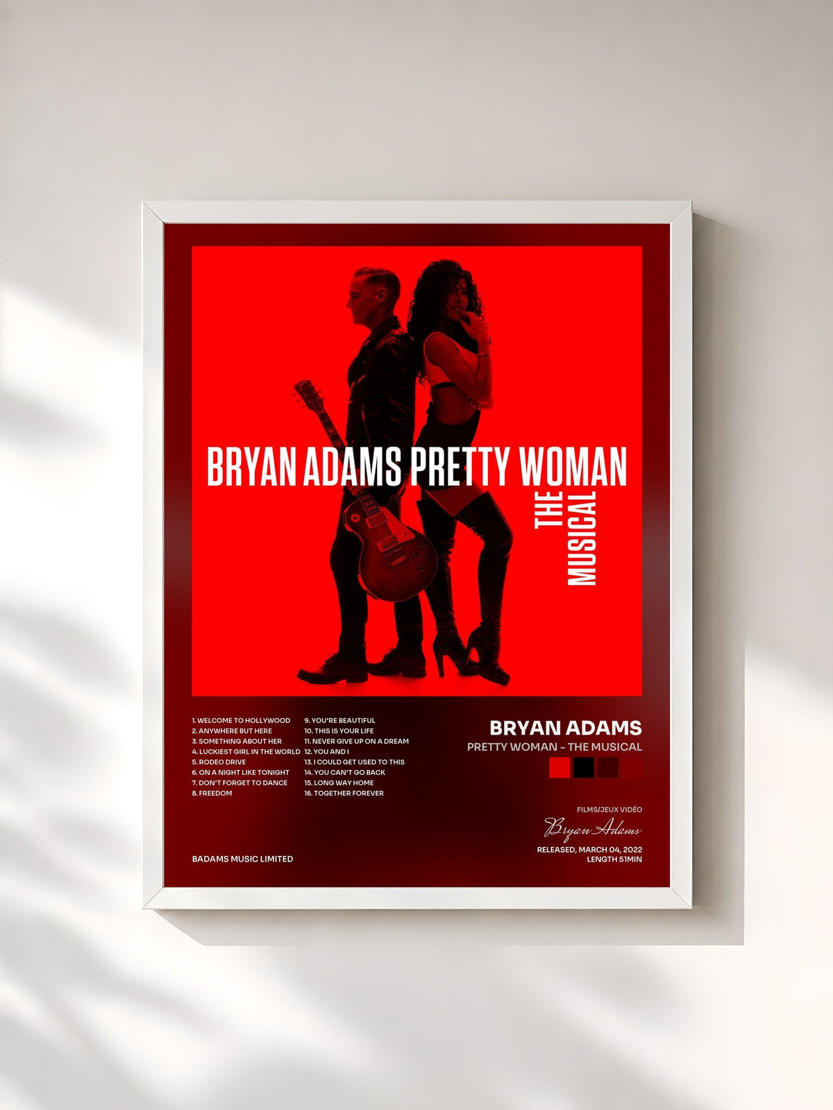 #blanc Pretty Woman - The Musical de Bryan Adams en lámina enmarcada, marco blanco, impresa y enmarcada en Francia