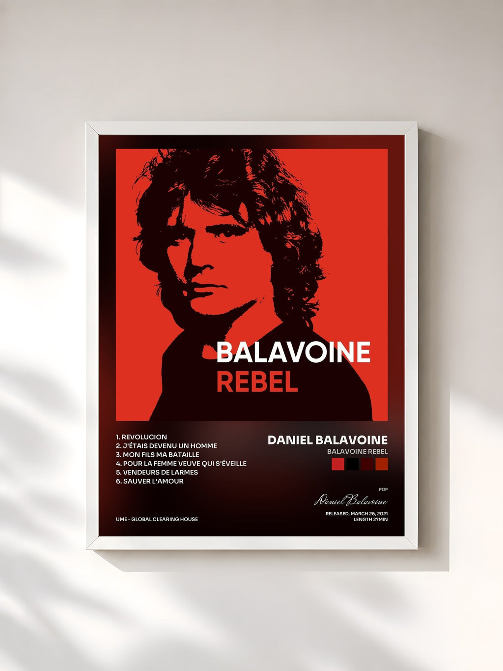 #blanc Balavoine rebel di Daniel Balavoine in stampa incorniciata, cornice bianca, stampata e incorniciata in Francia