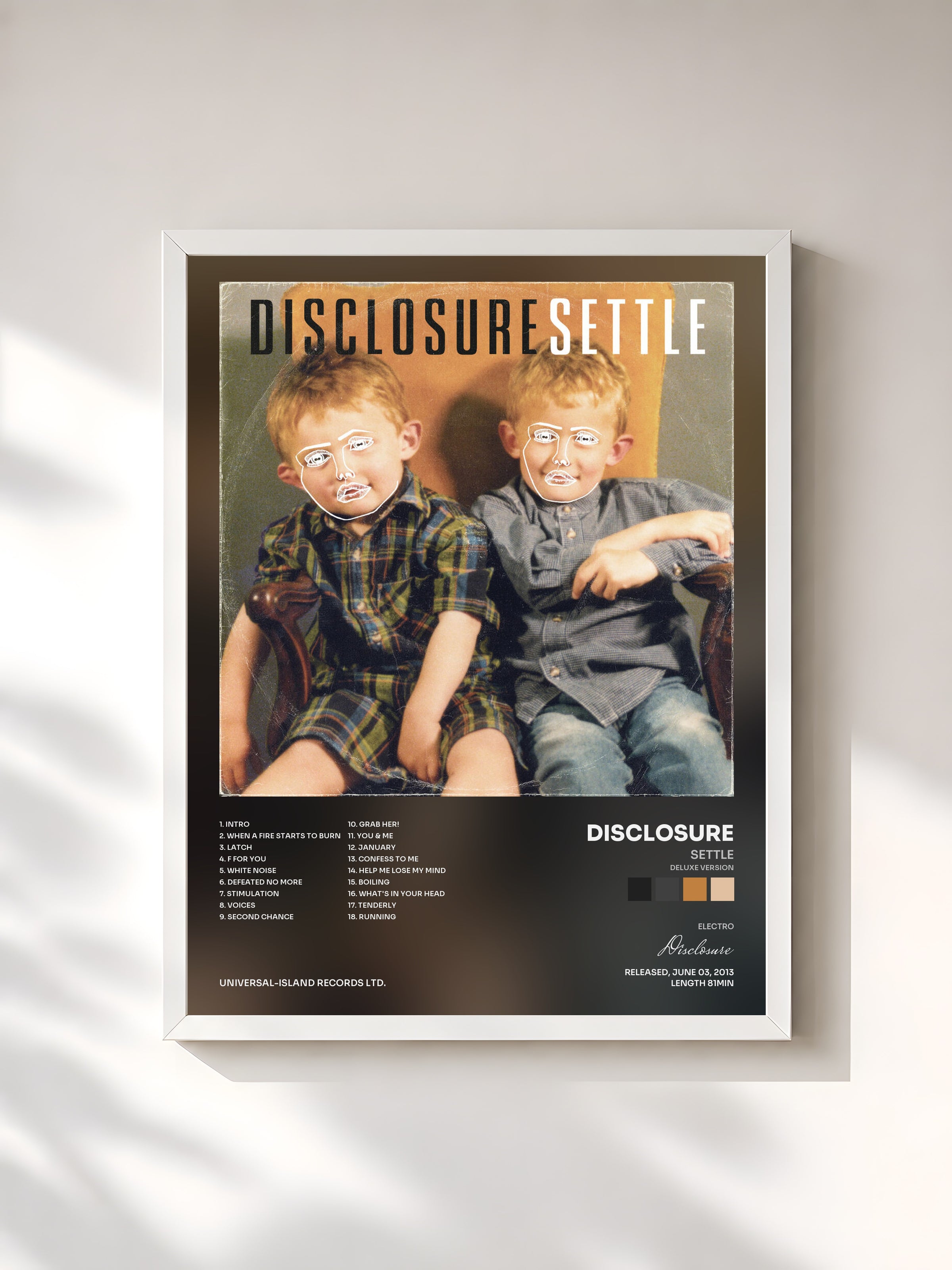 #blanc Settle (Deluxe Version) by Disclosure as a framed art print, white frame, printed and framed in France