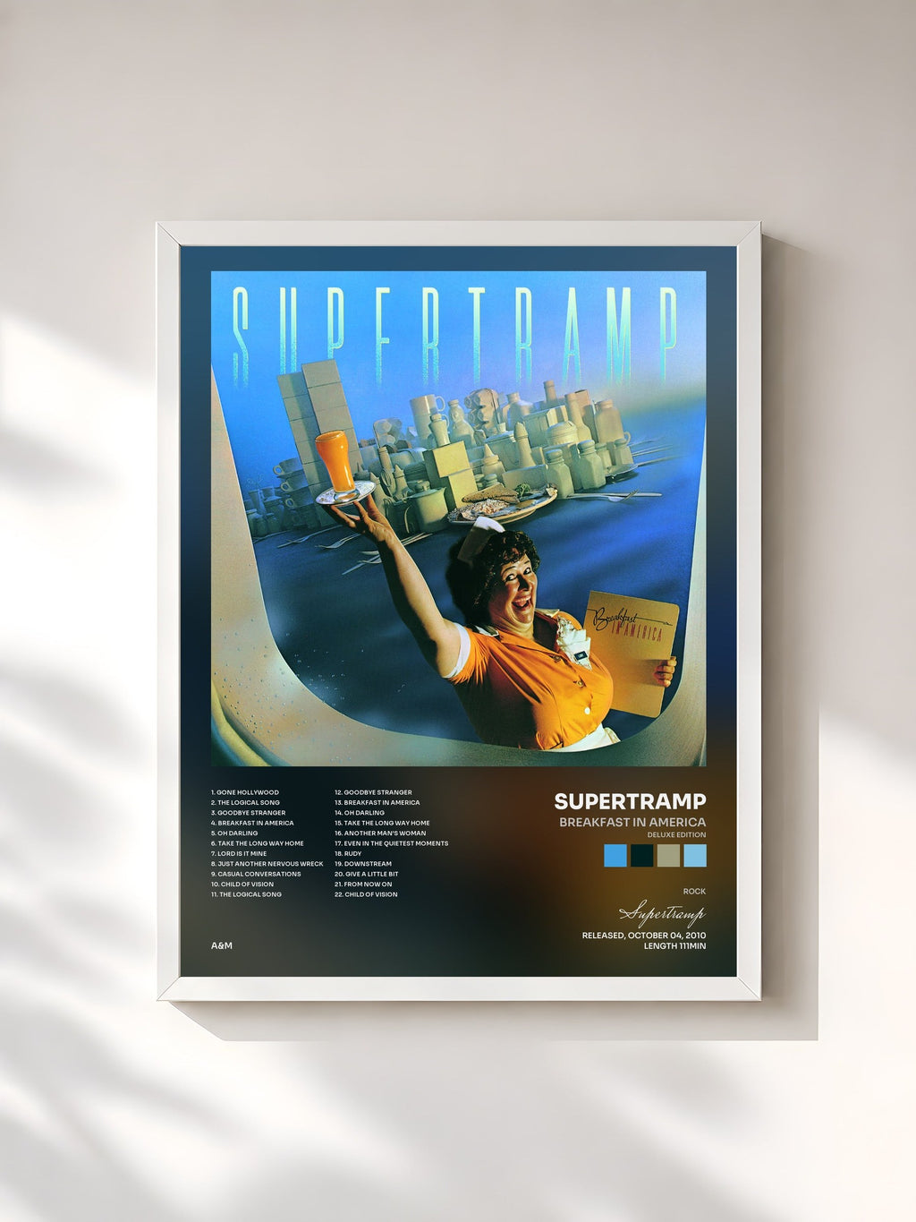 #blanc Breakfast In America (Deluxe Edition) de Supertramp en lámina enmarcada, marco blanco, impresa y enmarcada en Francia
