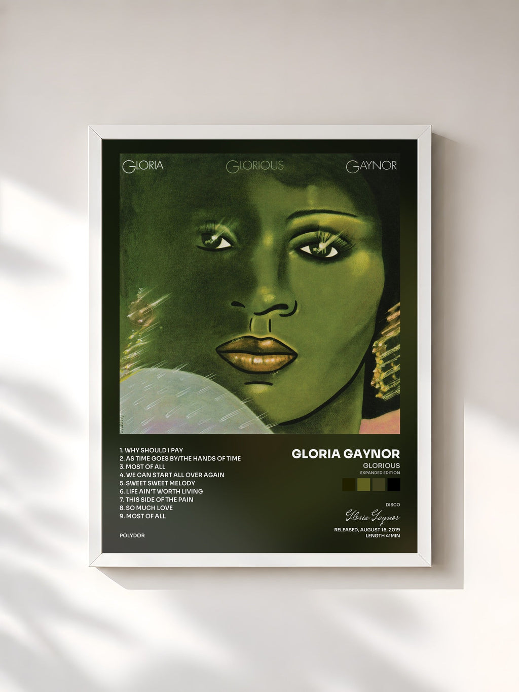 #blanc Tableau de l'album Glorious (Expanded Edition) de Gloria Gaynor, cadre blanc, imprimé et encadré en France