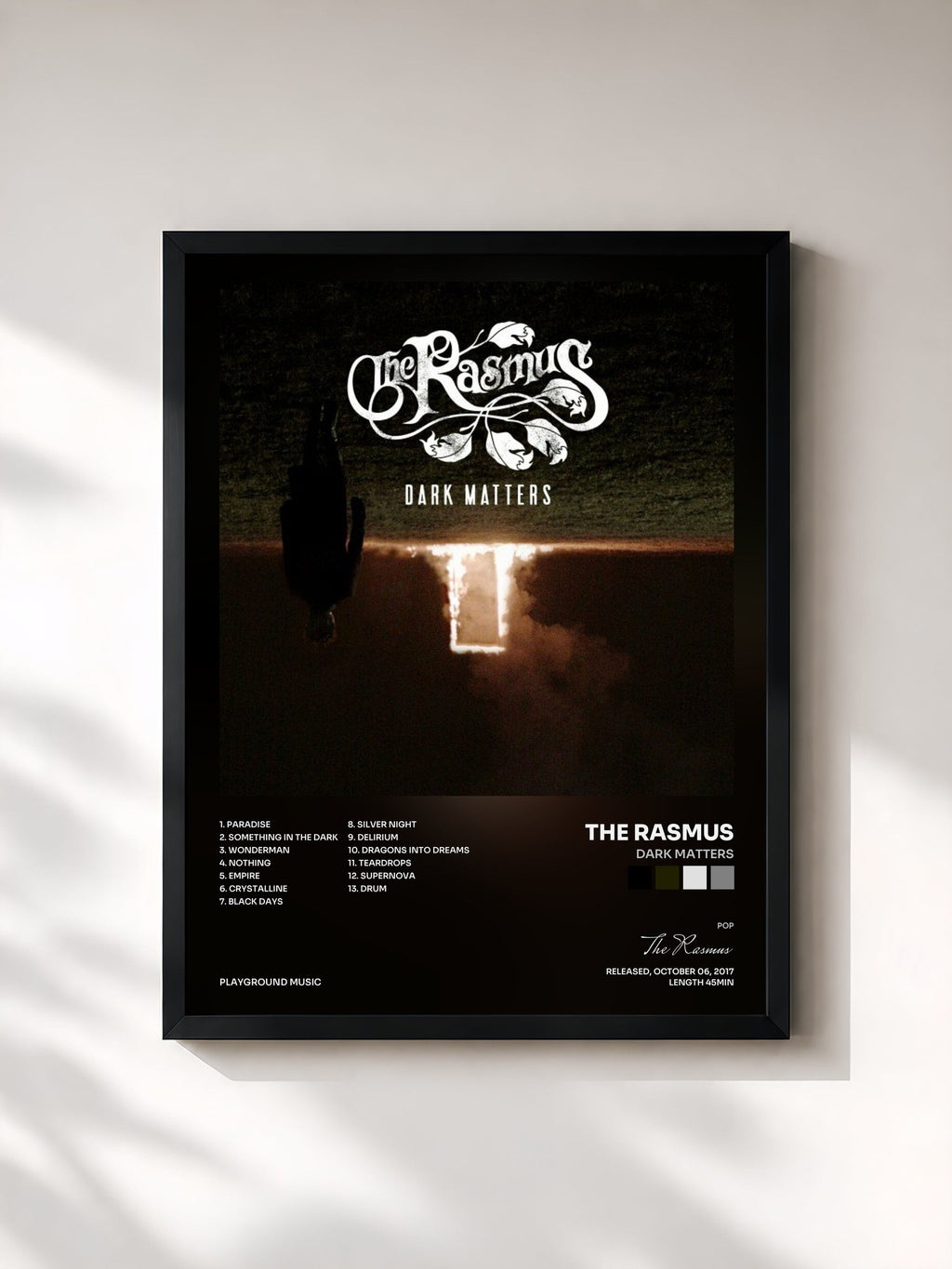 #noir Tableau de l'album Dark Matters de The Rasmus, cadre noir, imprimé et encadré en France