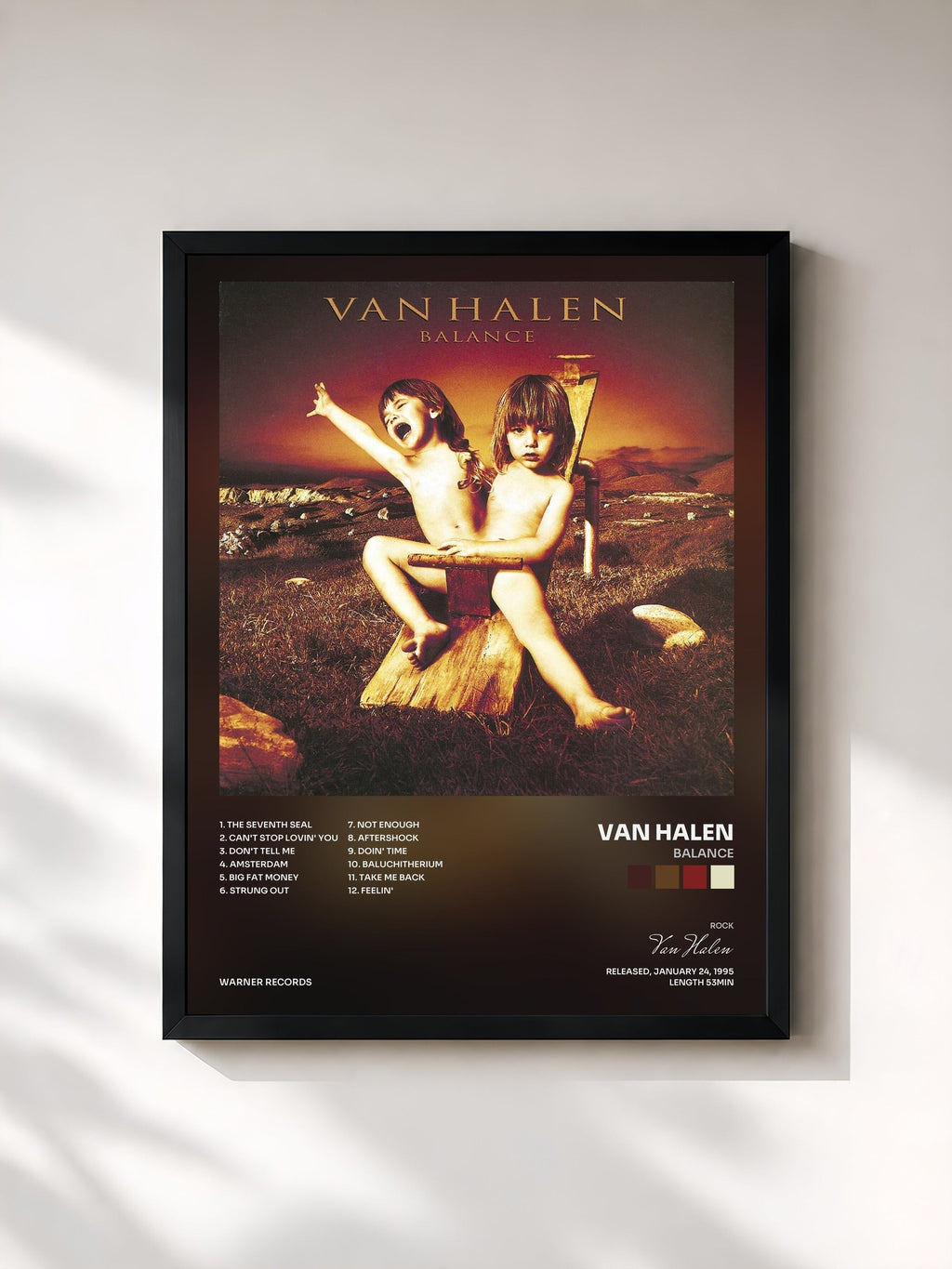 #noir Tableau de l'album Balance de Van Halen, cadre noir, imprimé et encadré en France