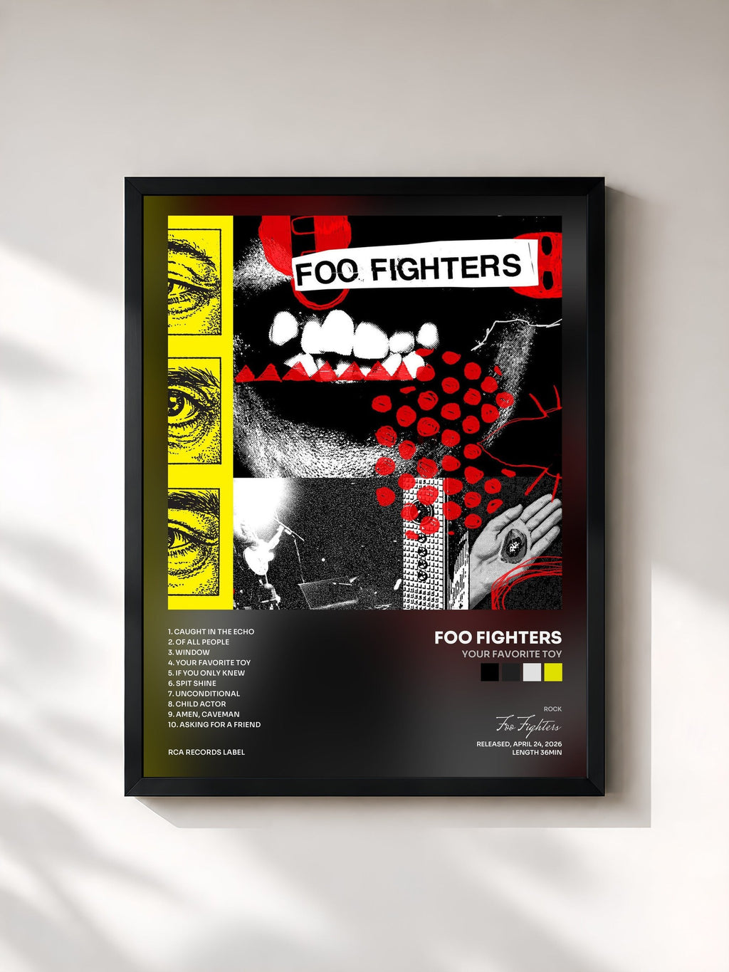 #noir Tableau de l'album Your Favorite Toy de Foo Fighters, cadre noir, imprimé et encadré en France